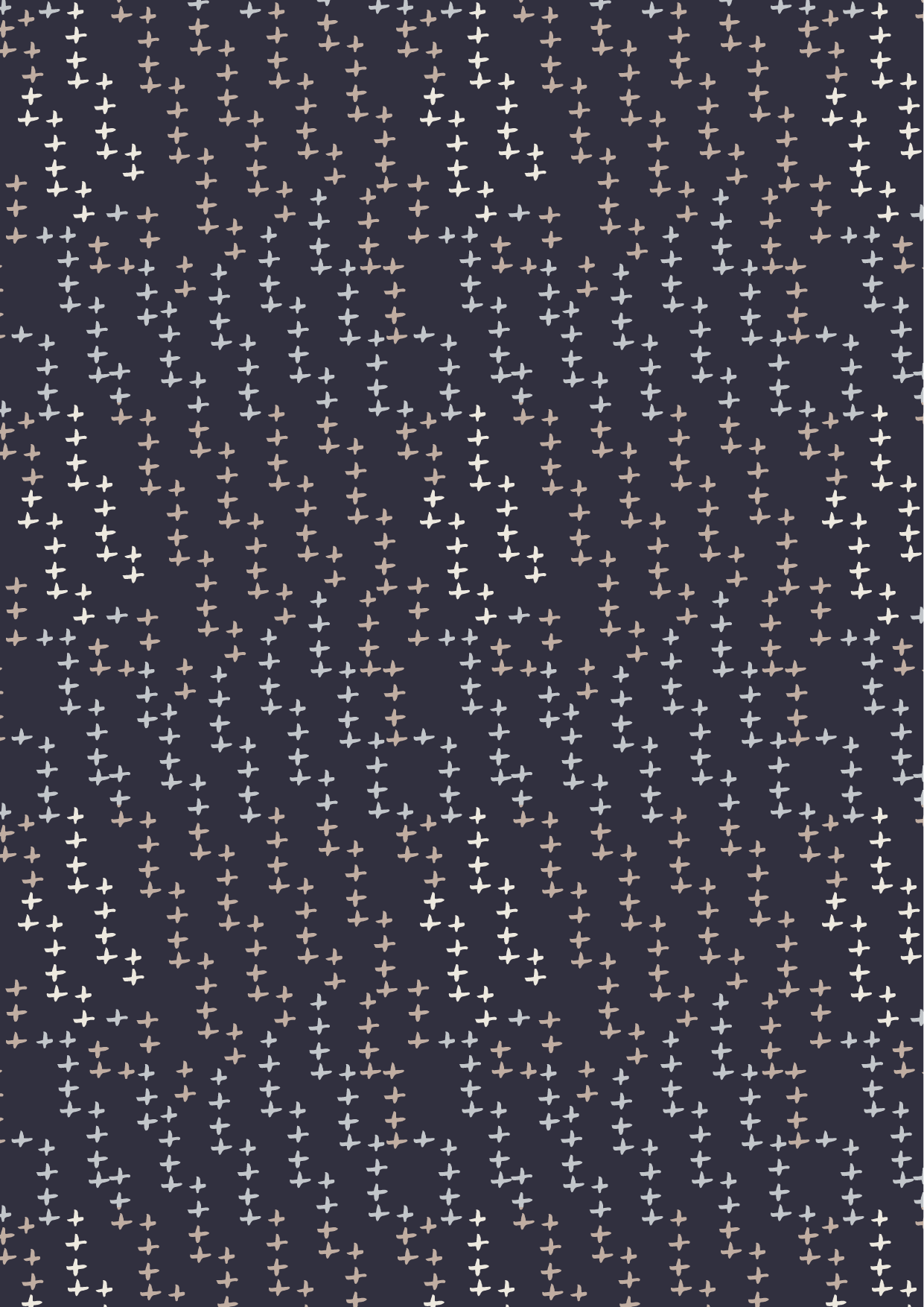 Hand-drawn cross-mark pattern in cream and tan on deep navy