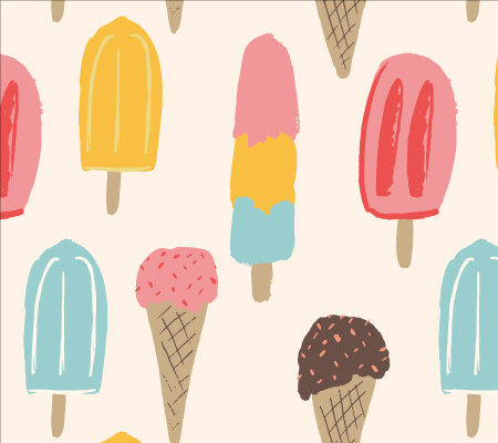 summer ice cream in vintage colours - mustard, pink, blue, brown, cream