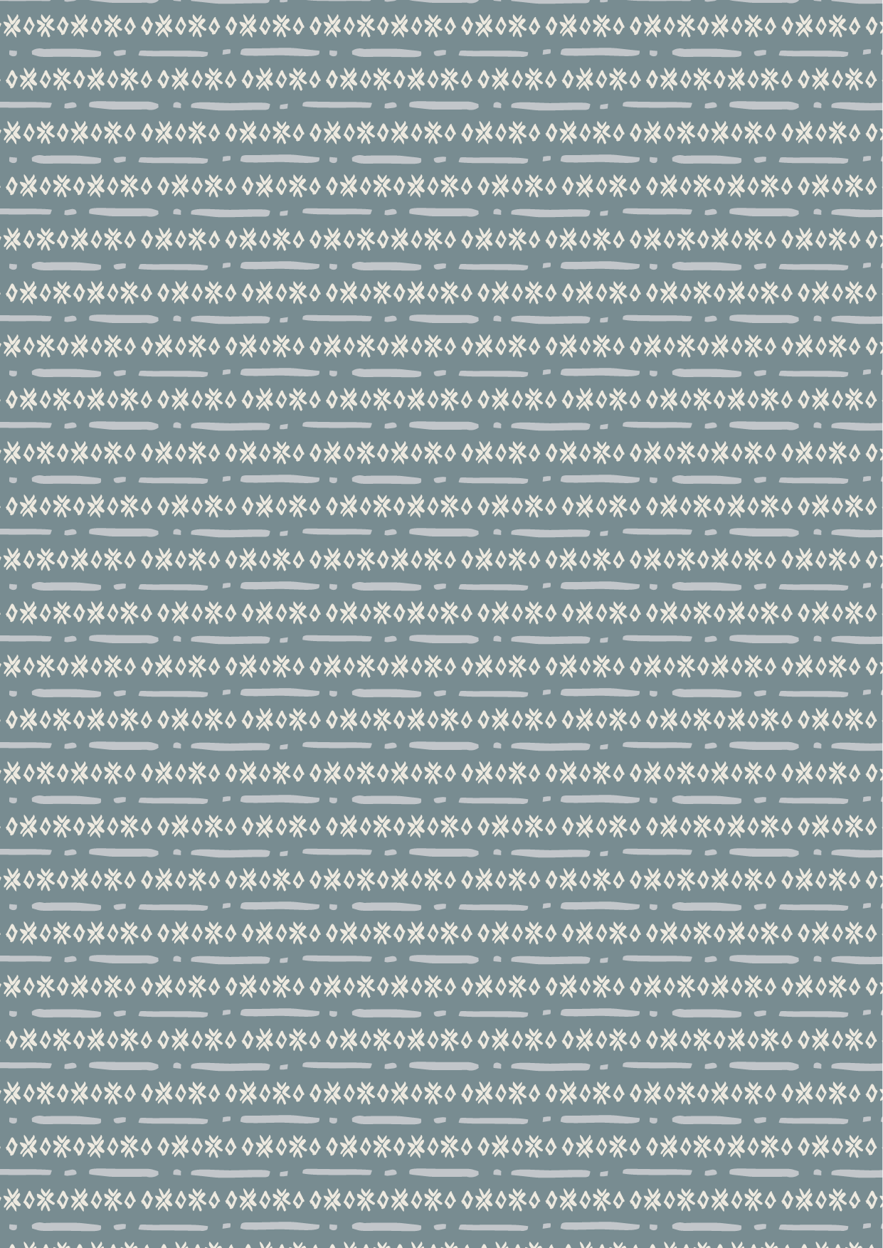 Folk-inspired Nordic stripe pattern in soft grey-blue with hand-drawn geometric motifs