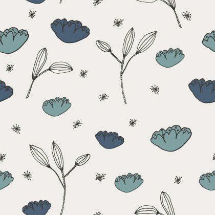 Wild poppies — placed coordinate in soft blue on cream