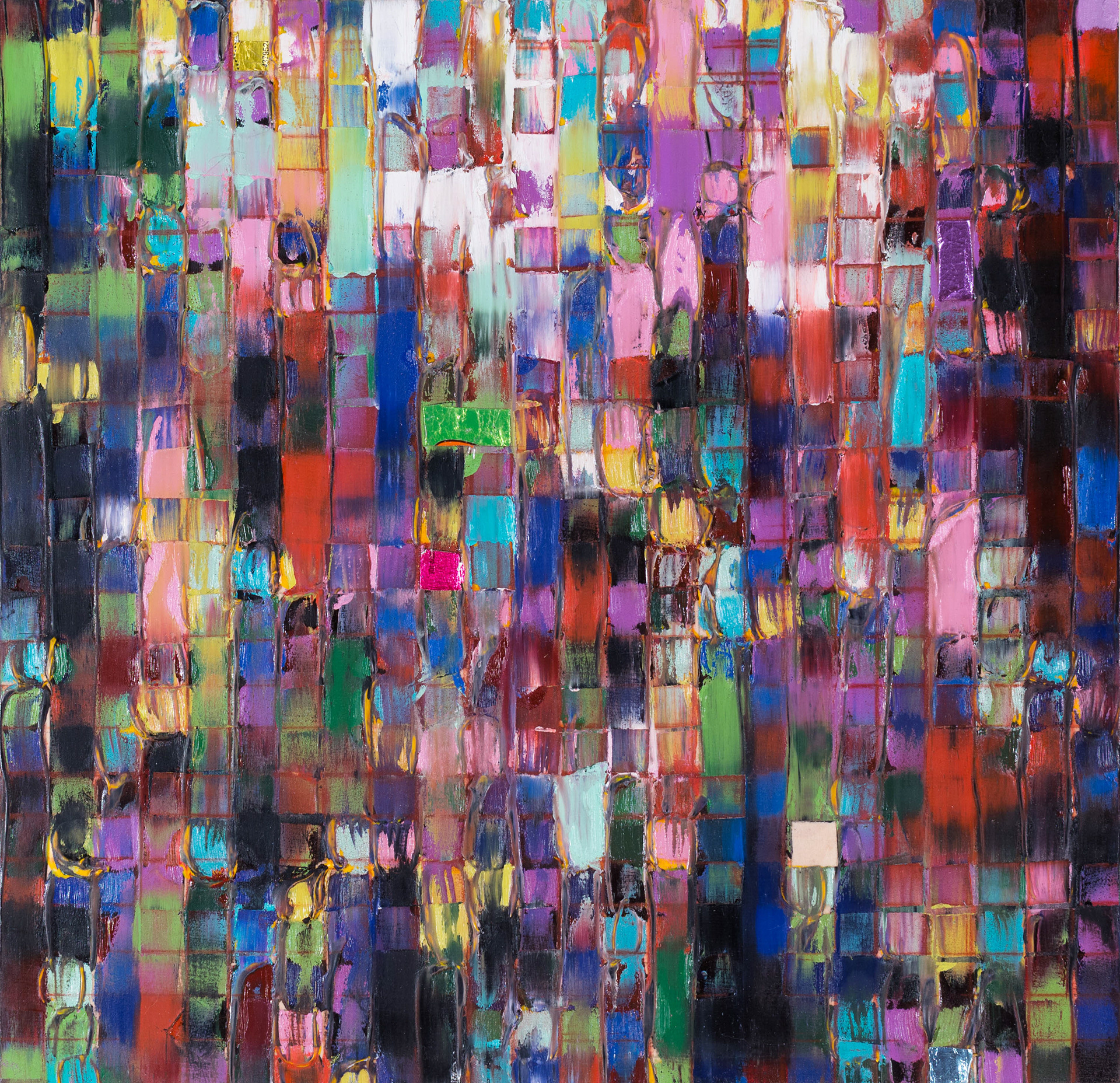 576.18.01 - oil, acrylic, chalk, gold, on panel, 12"x12", 2018