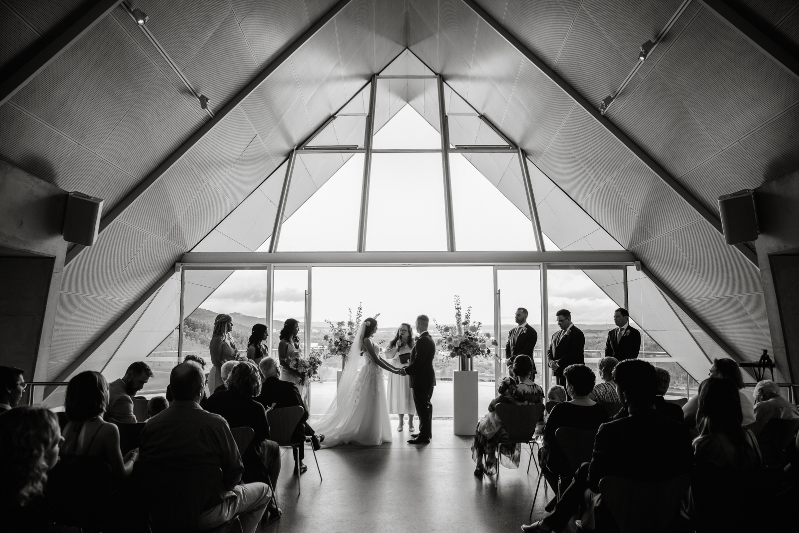 Wedding photos at Margaret Whitlam Pavilion, National Arboretum, Canberra. By Olia Photography.