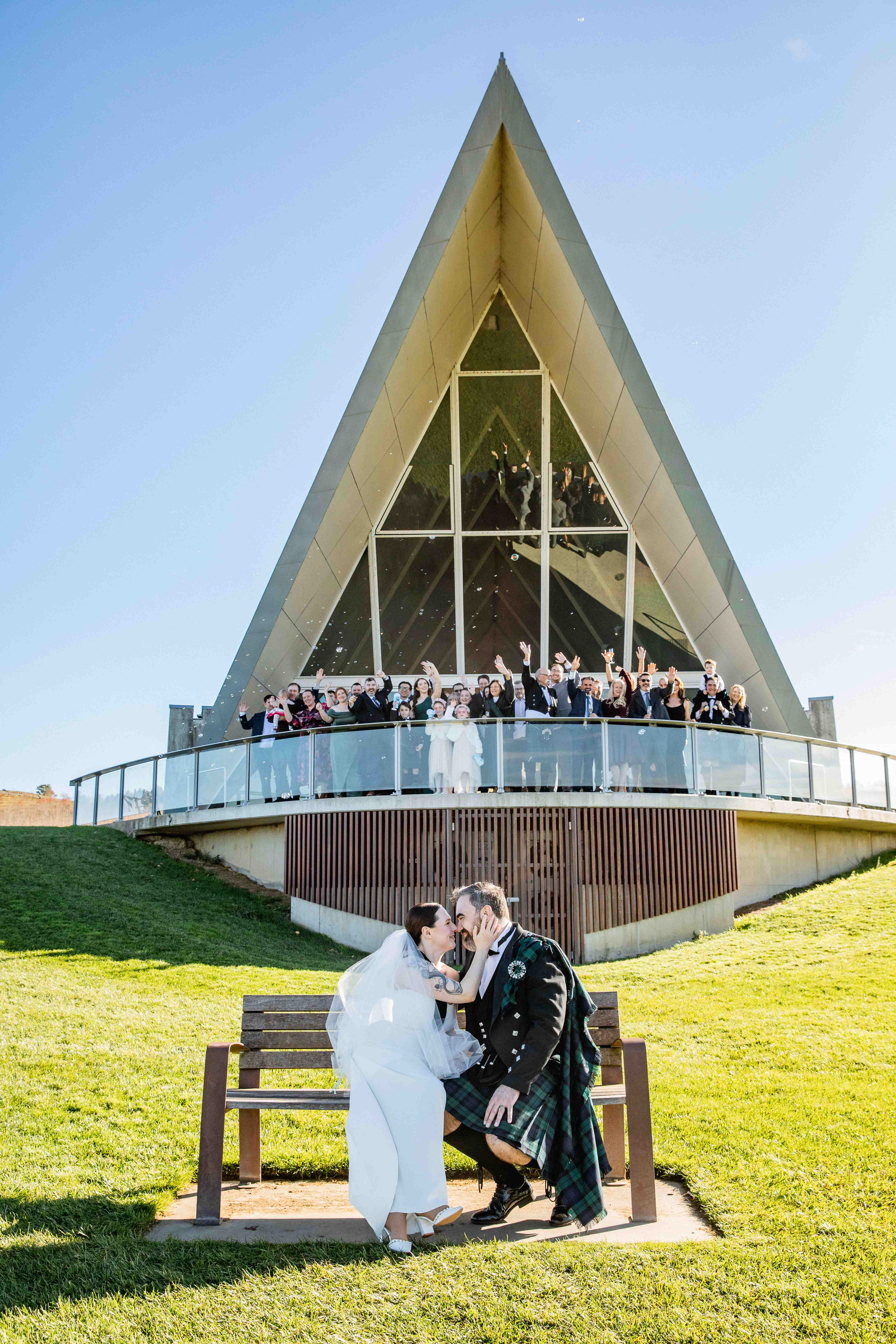 Wedding Ceremony at Margaret Whitlam Pavilion, National Arboretum Canberra. Captured by Olia Photography.