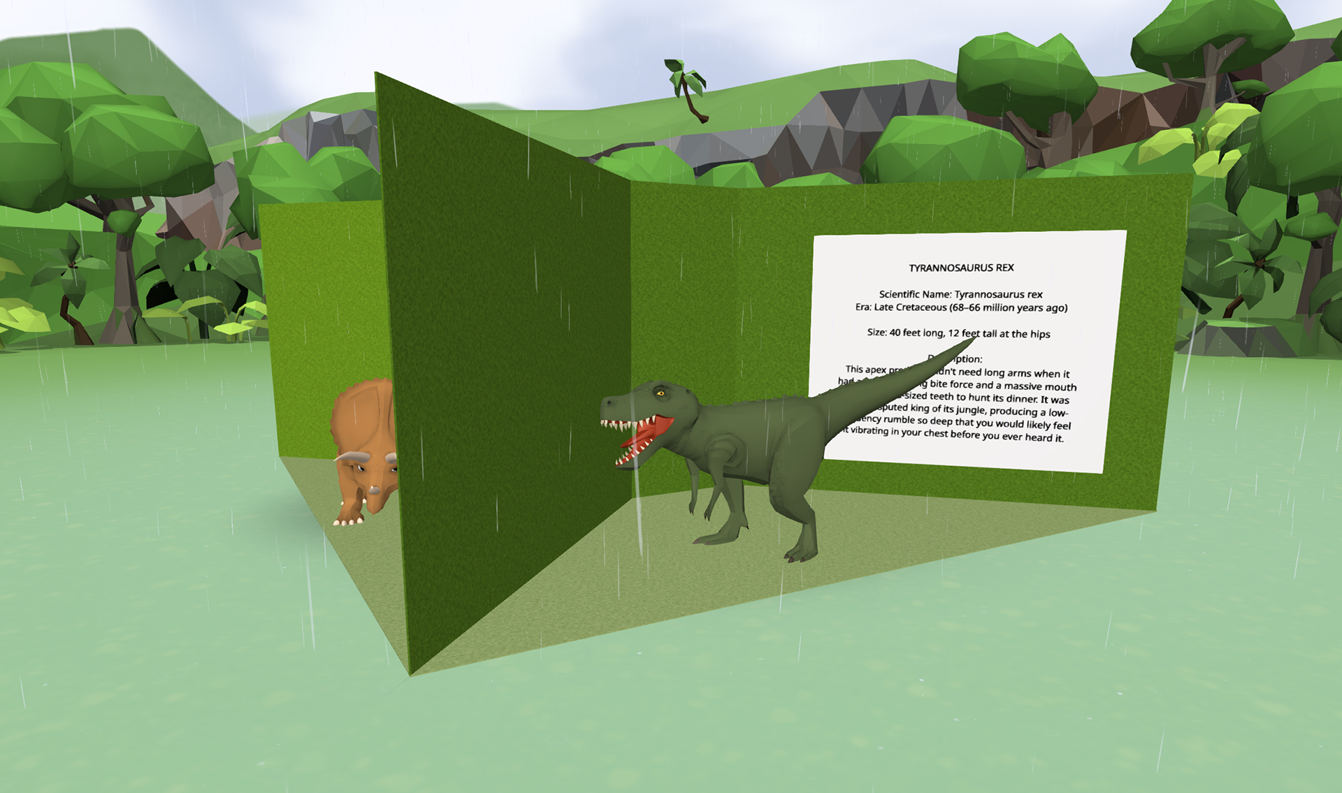 VR scene of dinosaurs