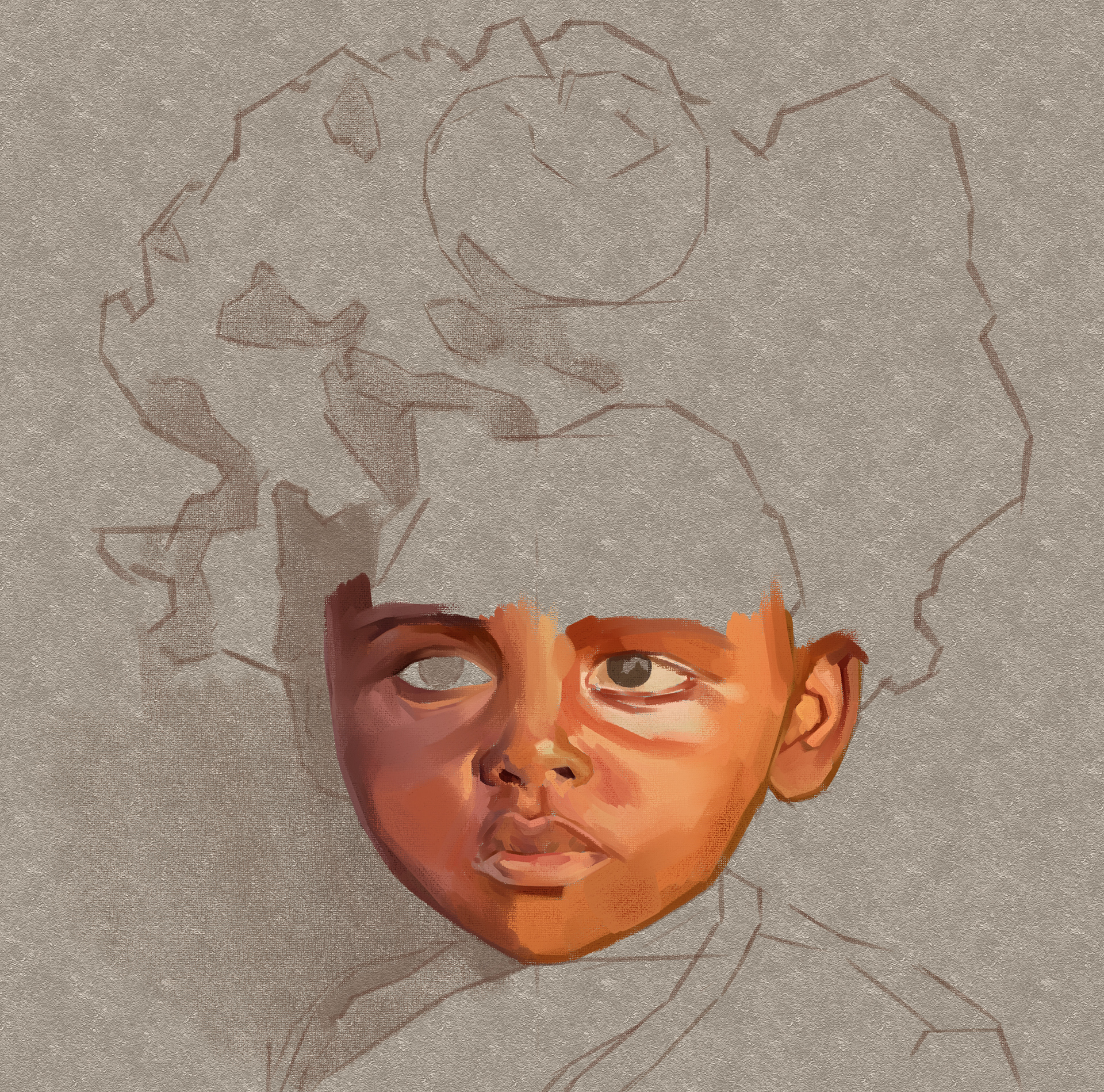 Blocking in the skin tones and figuring out the light source.