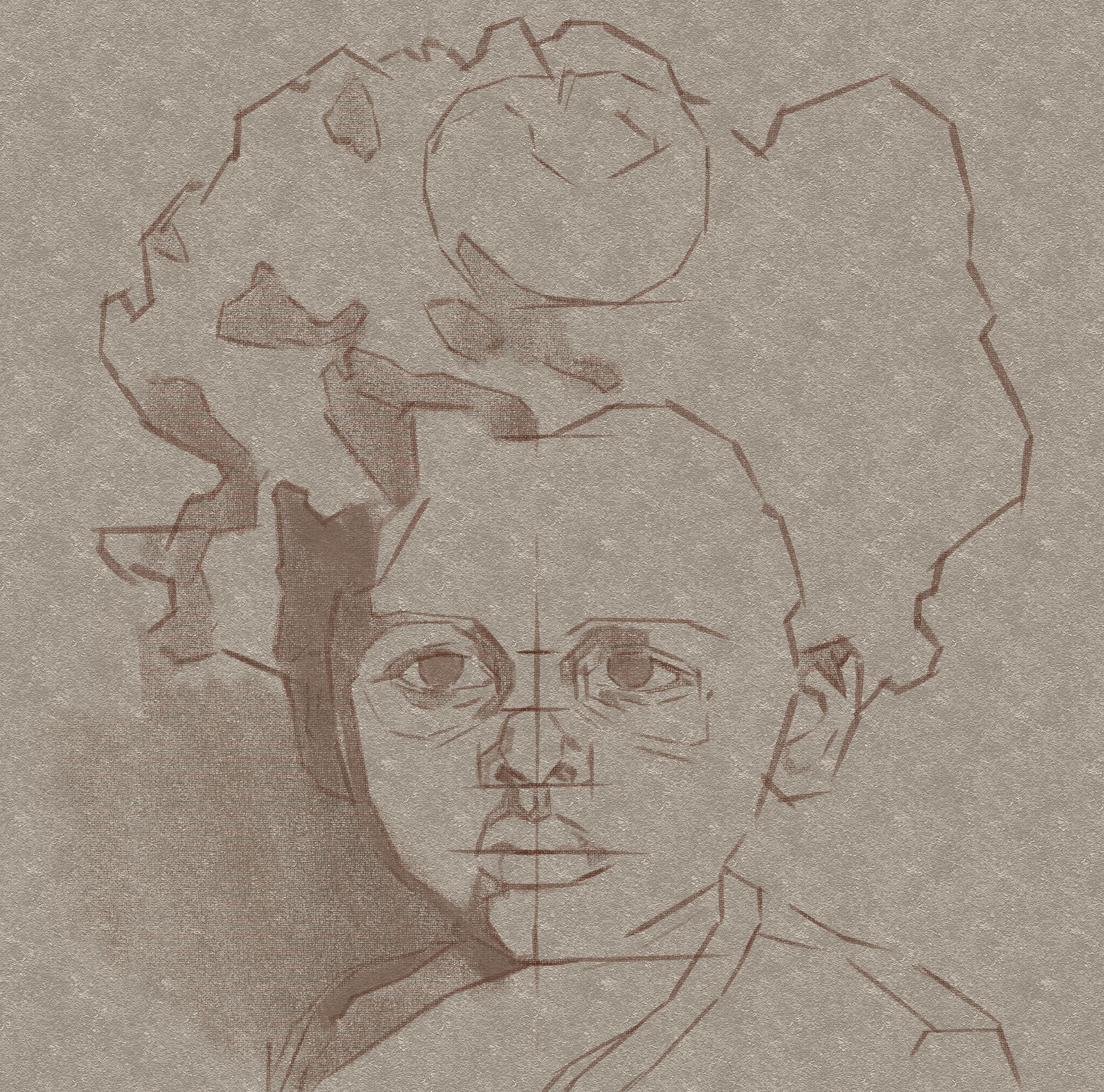 Starting off with a loose sketch to map out the features and shapes.