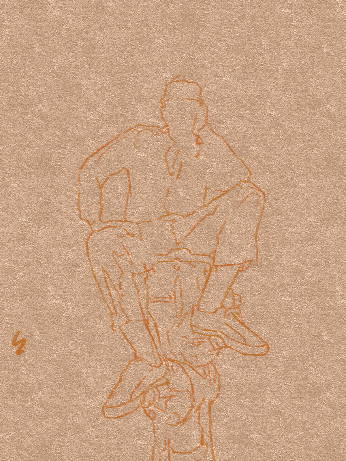 Started with a quick sketch to block out the pose and overall shape.