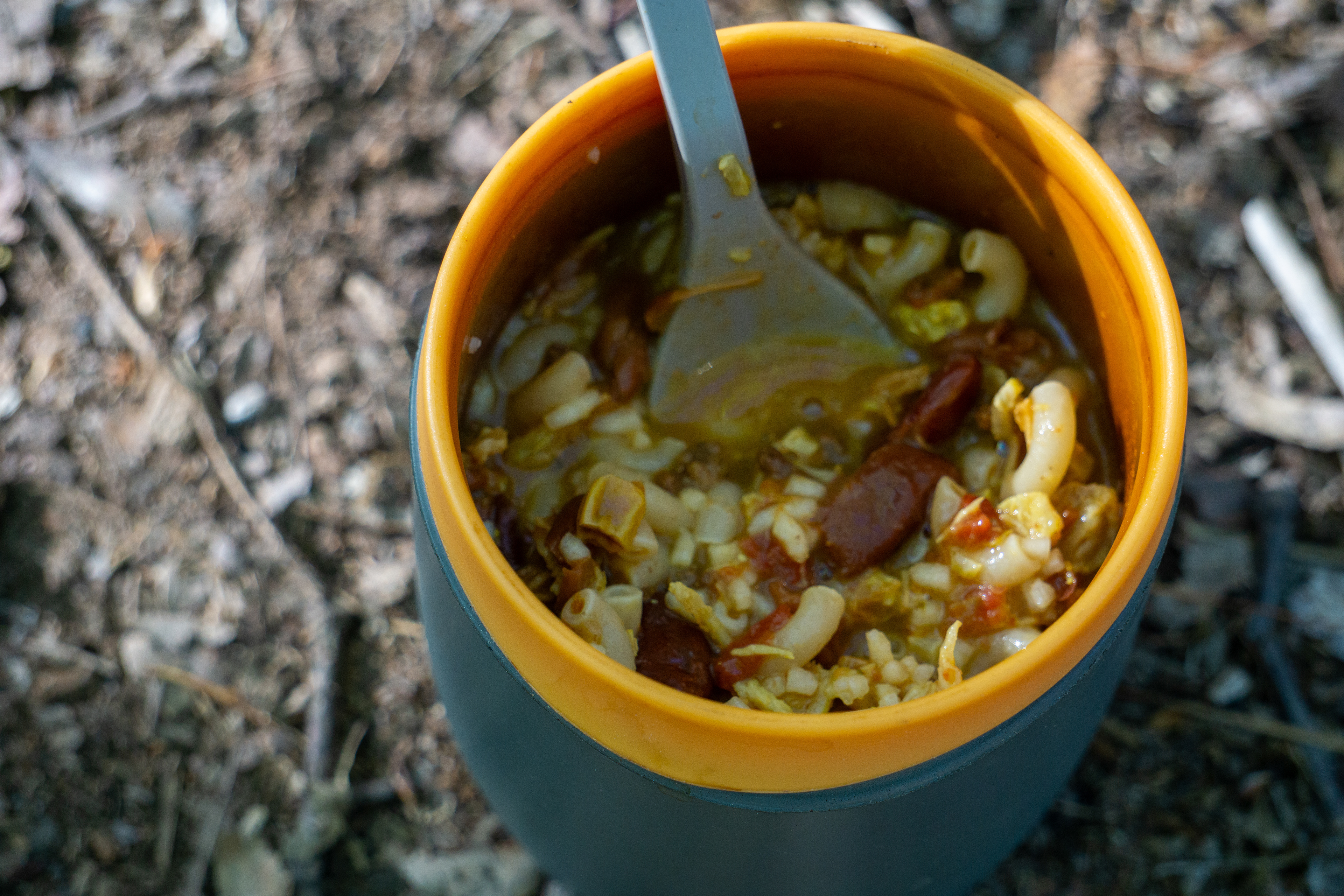 Rehydrating taco soup with added rice and noodles