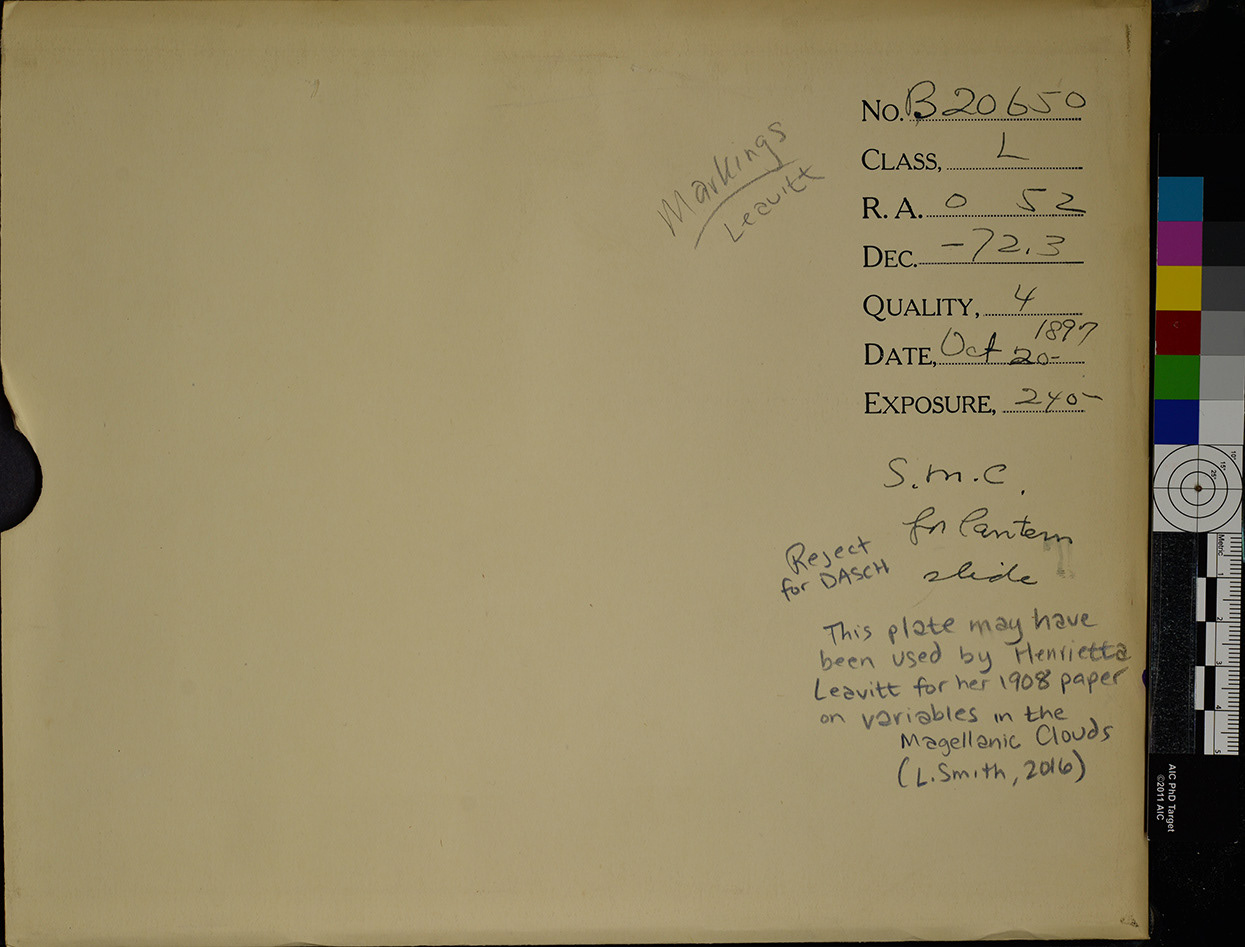 Plate No. B20650, back. Adapted from StarGlass, Center for Astrophysics | Harvard & Smithsonian.