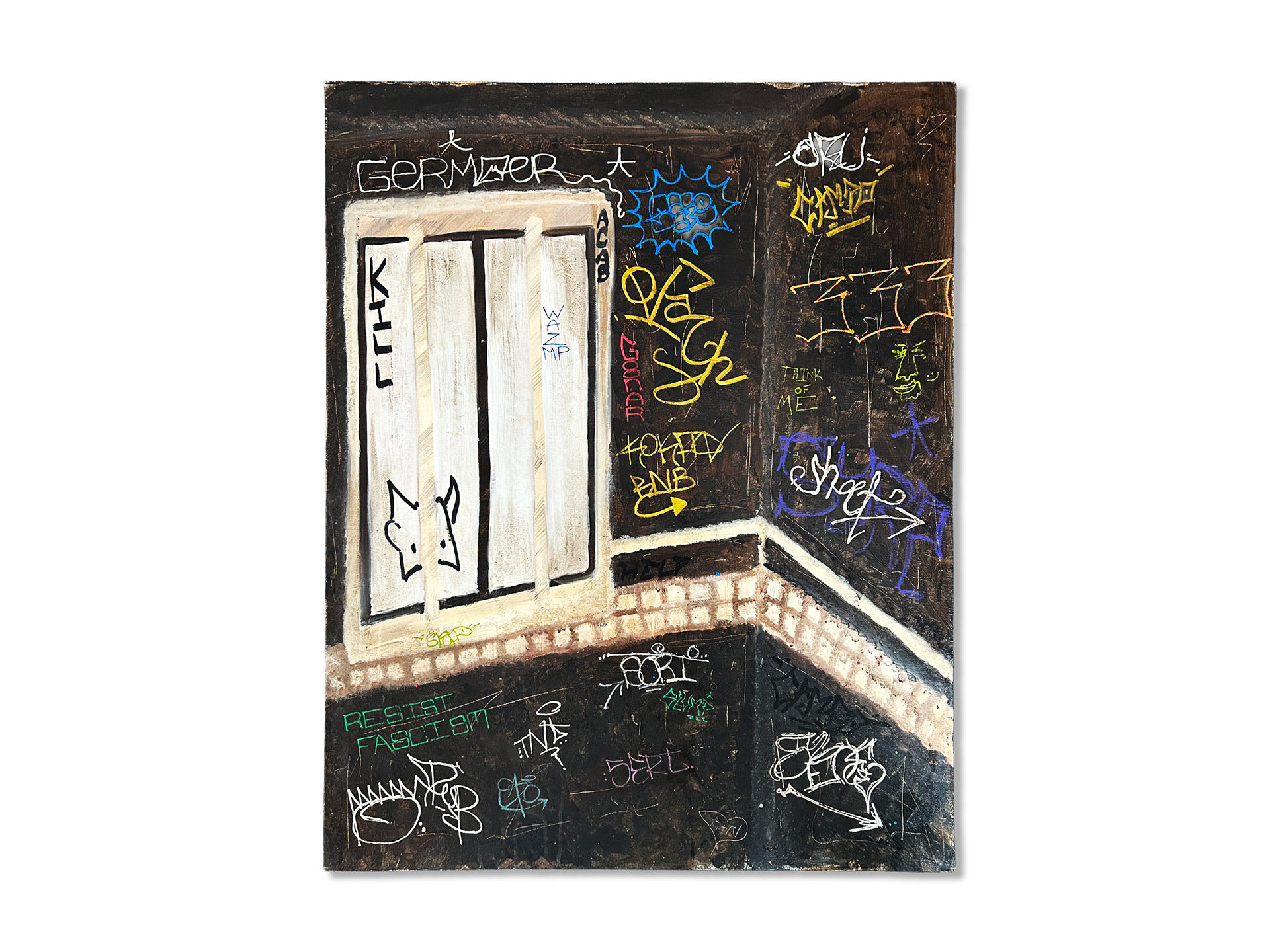 "Bronx Bar Bathroom Window" - Oil on 3x4ft masonite