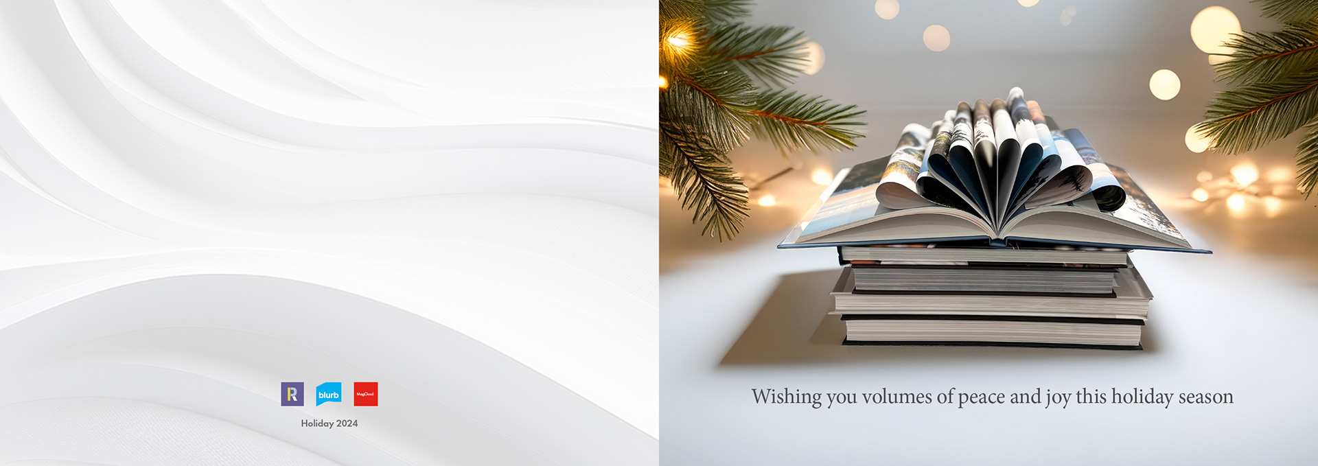 RPI-Blurb-Mag Cloud Holiday '24 Card – AI enhanced background with my own book "bow" and stack photograph