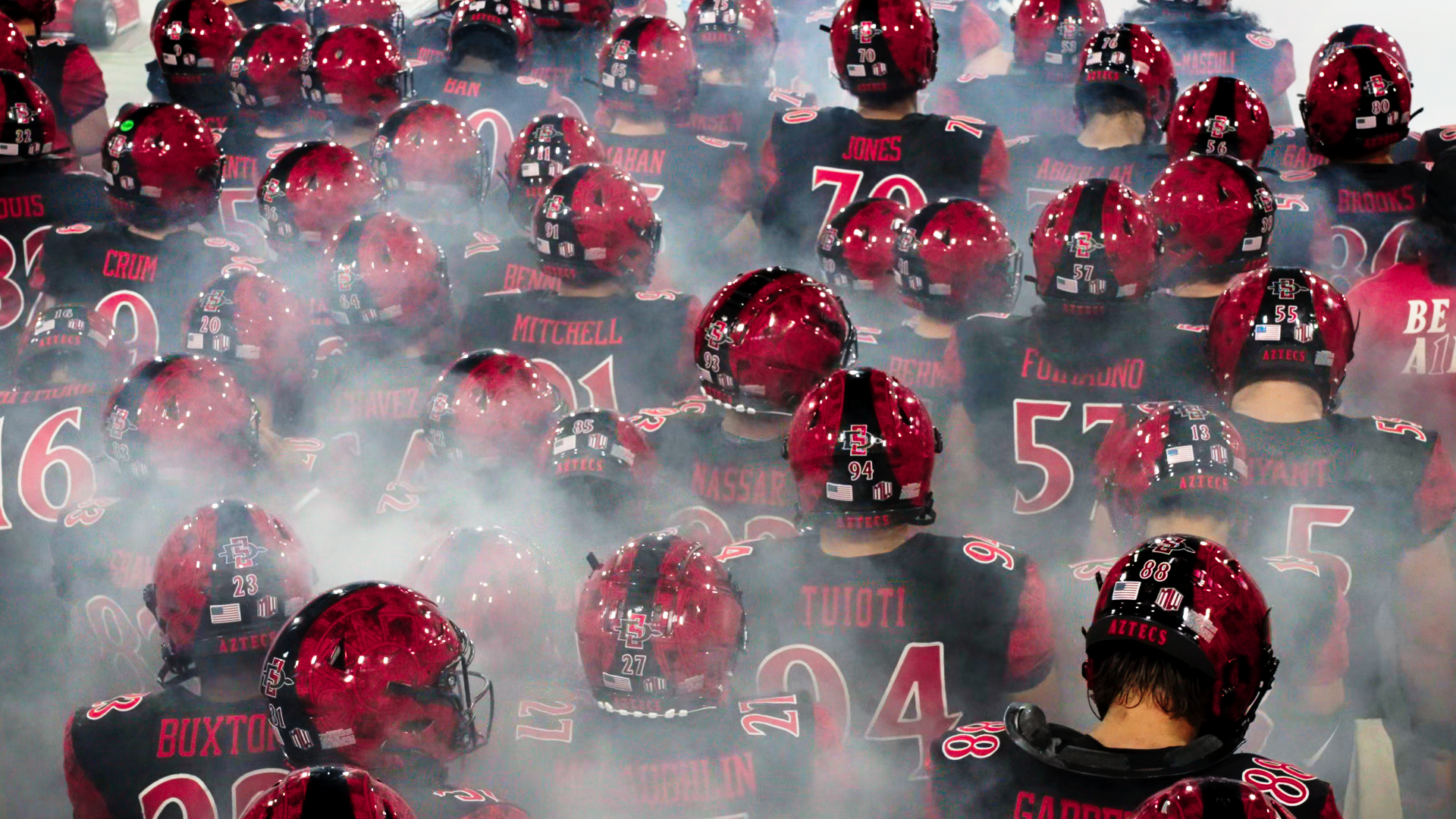SDSU Football Team prepares of the run out at Snapdragon Stadium