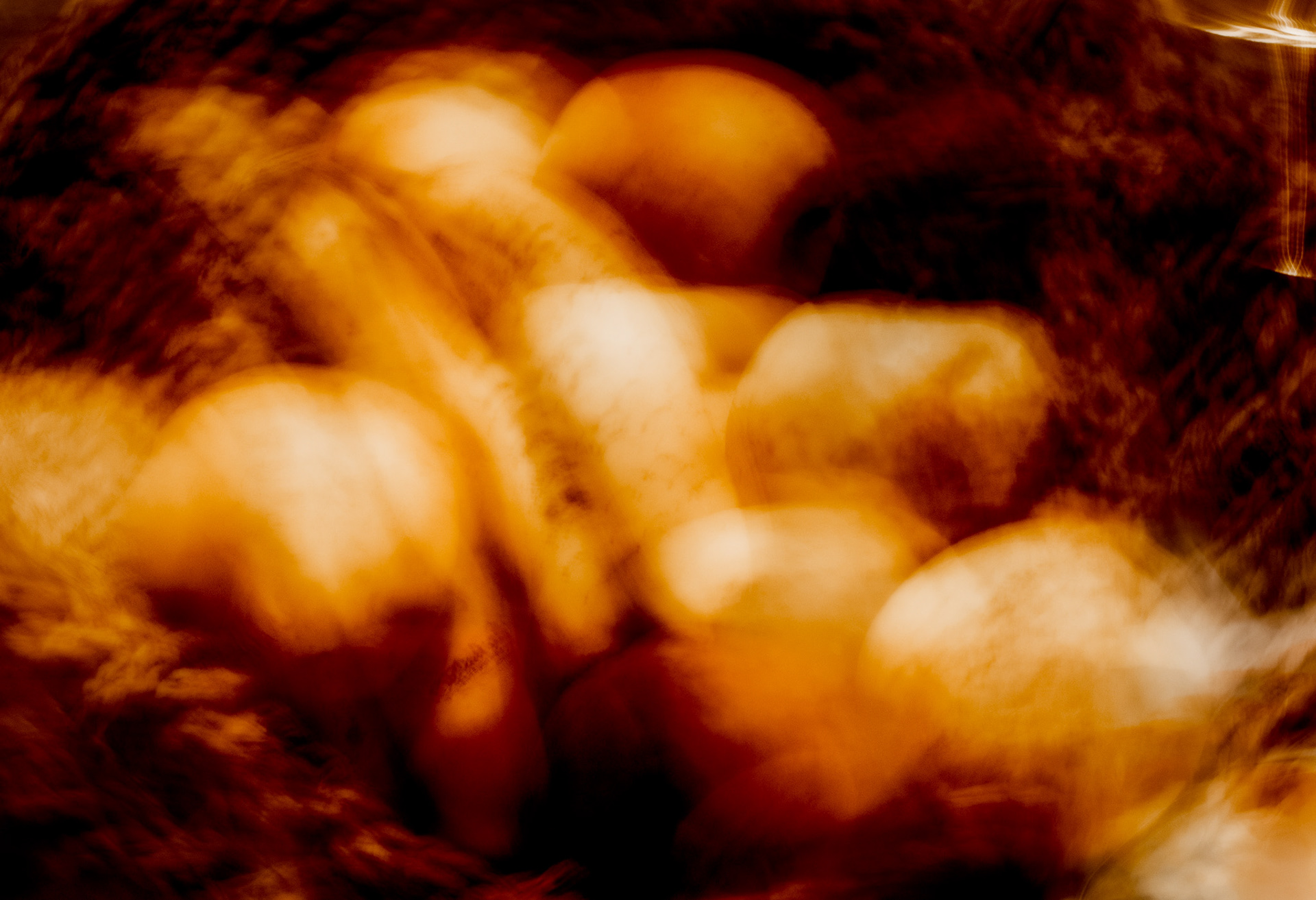 Natura morta resuscitata (2009) Ho lasciato che il calore mi guidasse: forme rotonde, indistinte, immerse in un bagliore arancio. Non cercavo nitidezza, ma vibrazione. Ogni frutto si è fatto sogno, combustione, memoria. È un’immagine che non descrive: evoca. Un fuoco quieto, una sospensione. Fotografo ciò che sfuma, ciò che resta dopo lo sguardo.