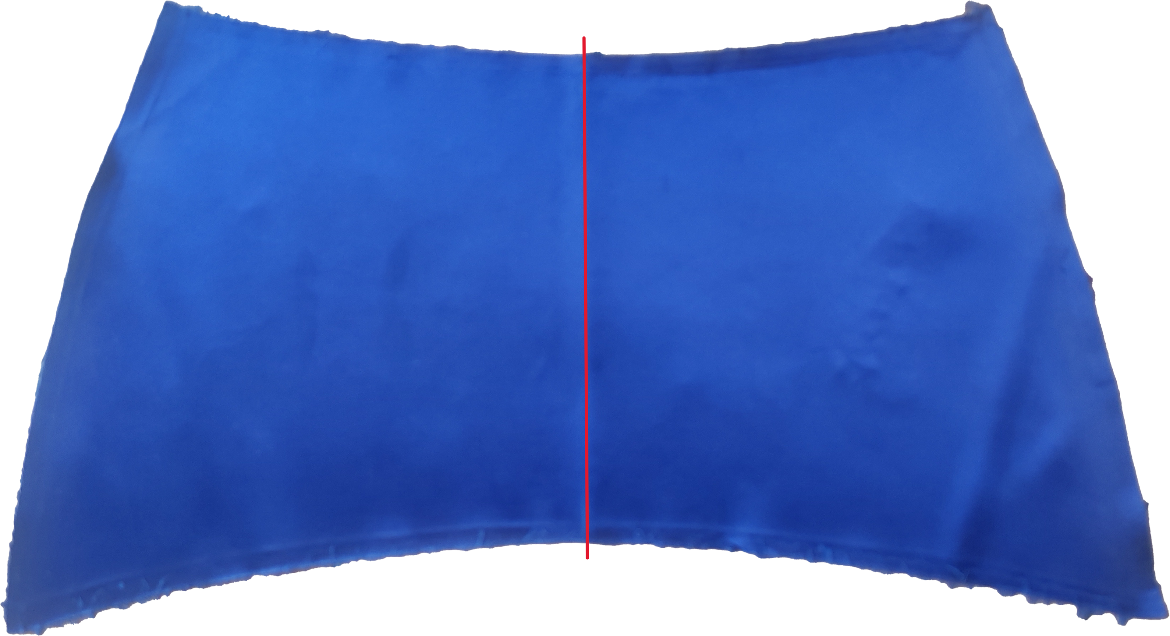 The red line indicates where the two sections of the curved front flap were merged in CLO3D.
