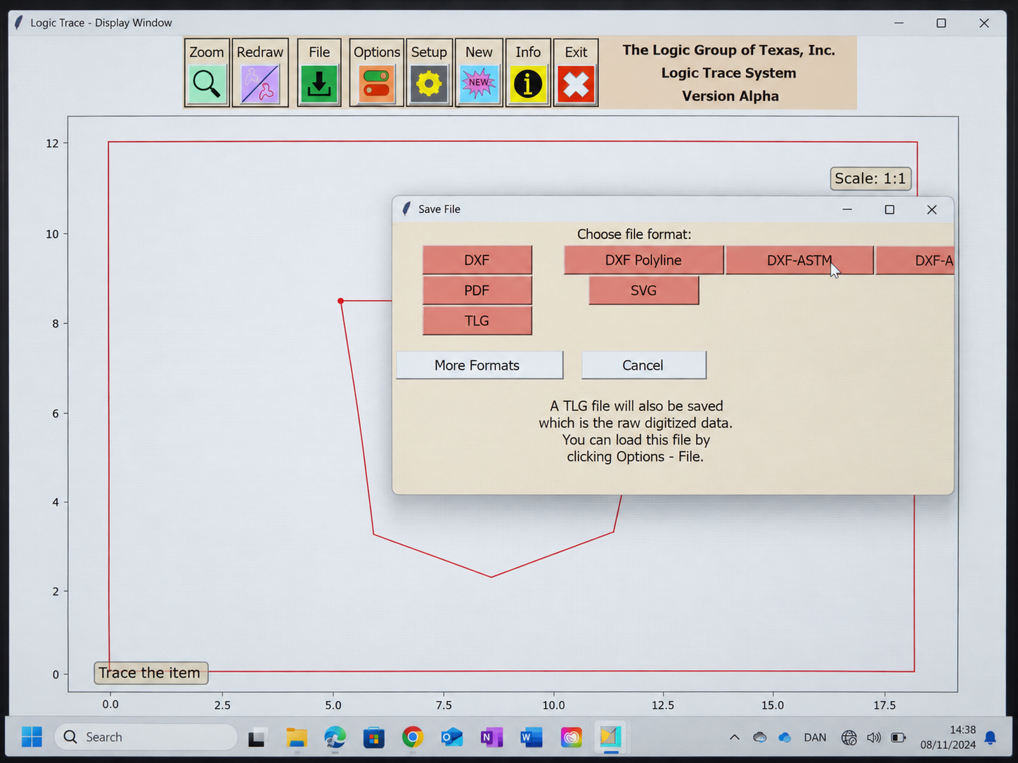 Preparing the registered pocket outline for export from Logic Trace.