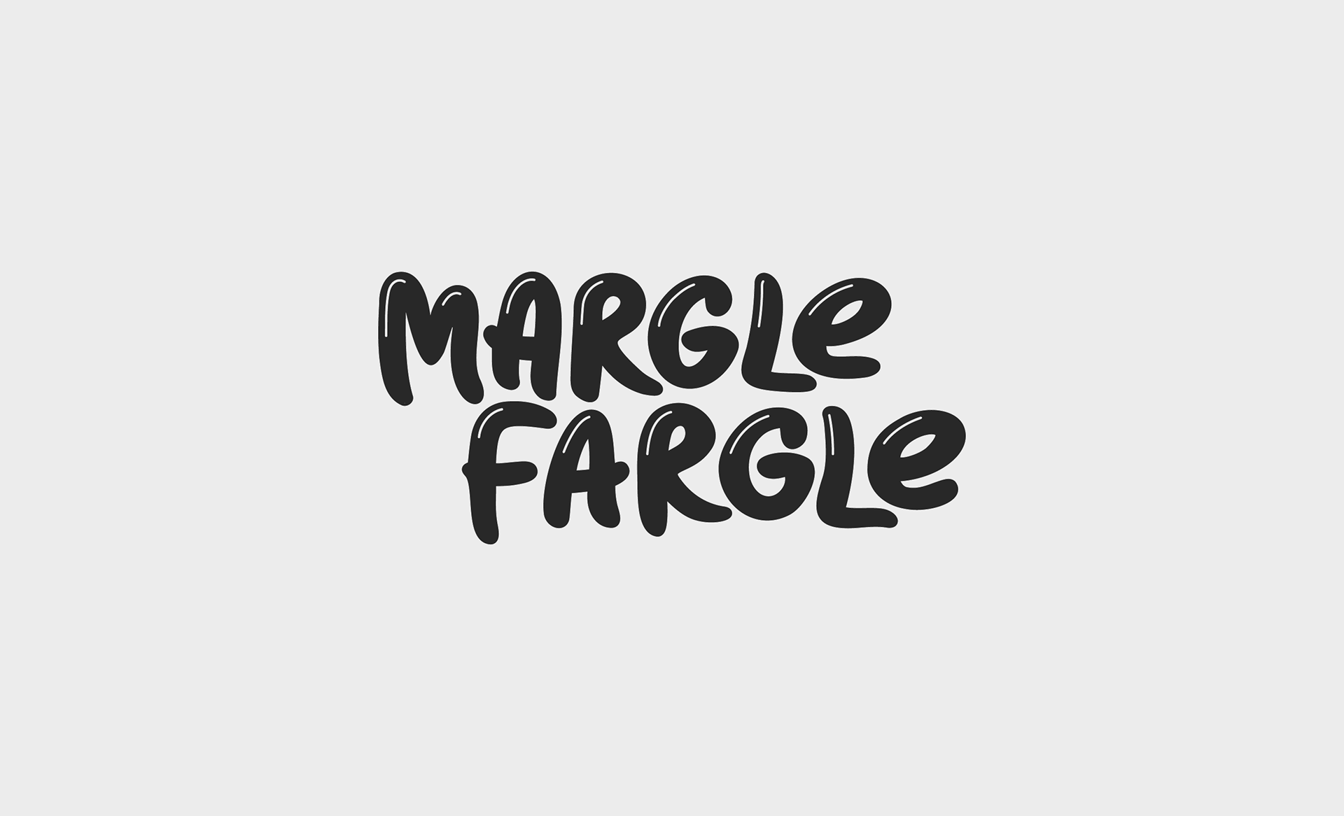 Margle Fargle wordmark – expressive, rounded letterforms playfully arranged – in solid black.