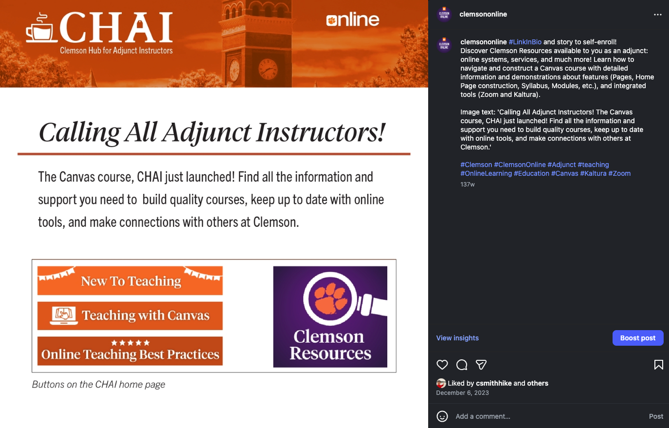 Instagram post promoting the course launch