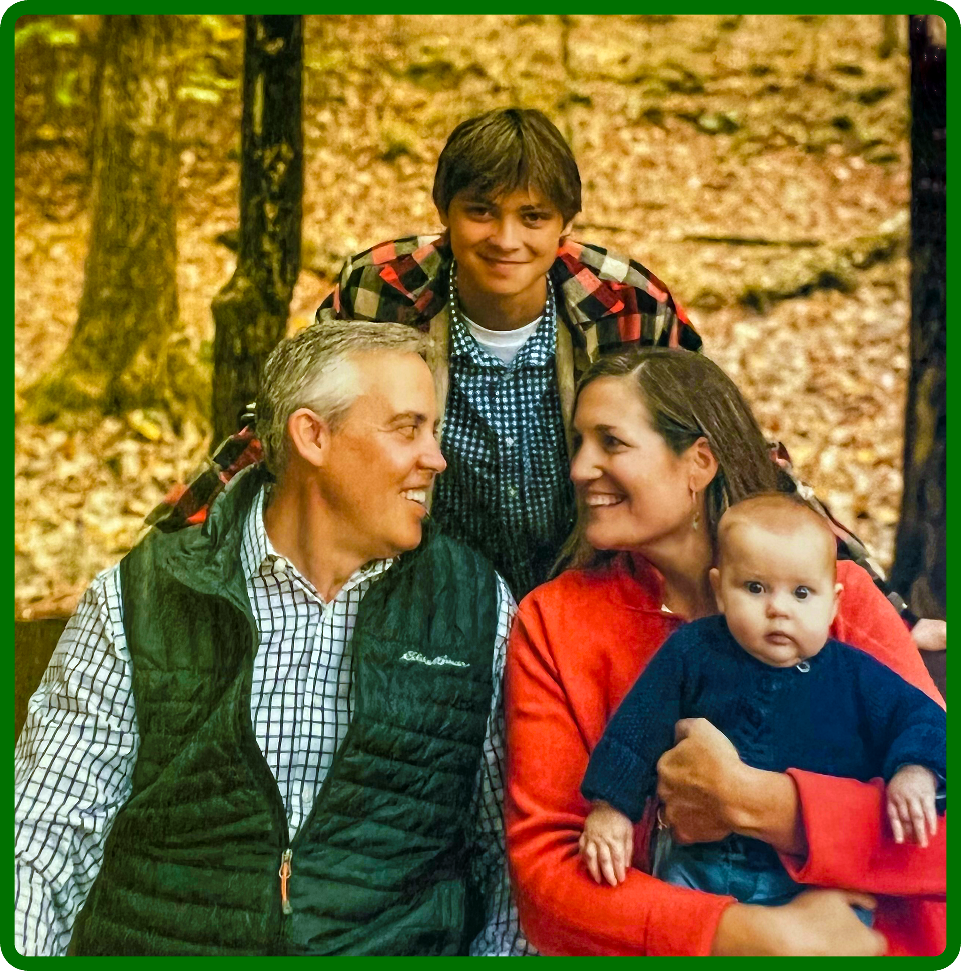 Greg, son Colin, wife Samantha, and daughter Willa