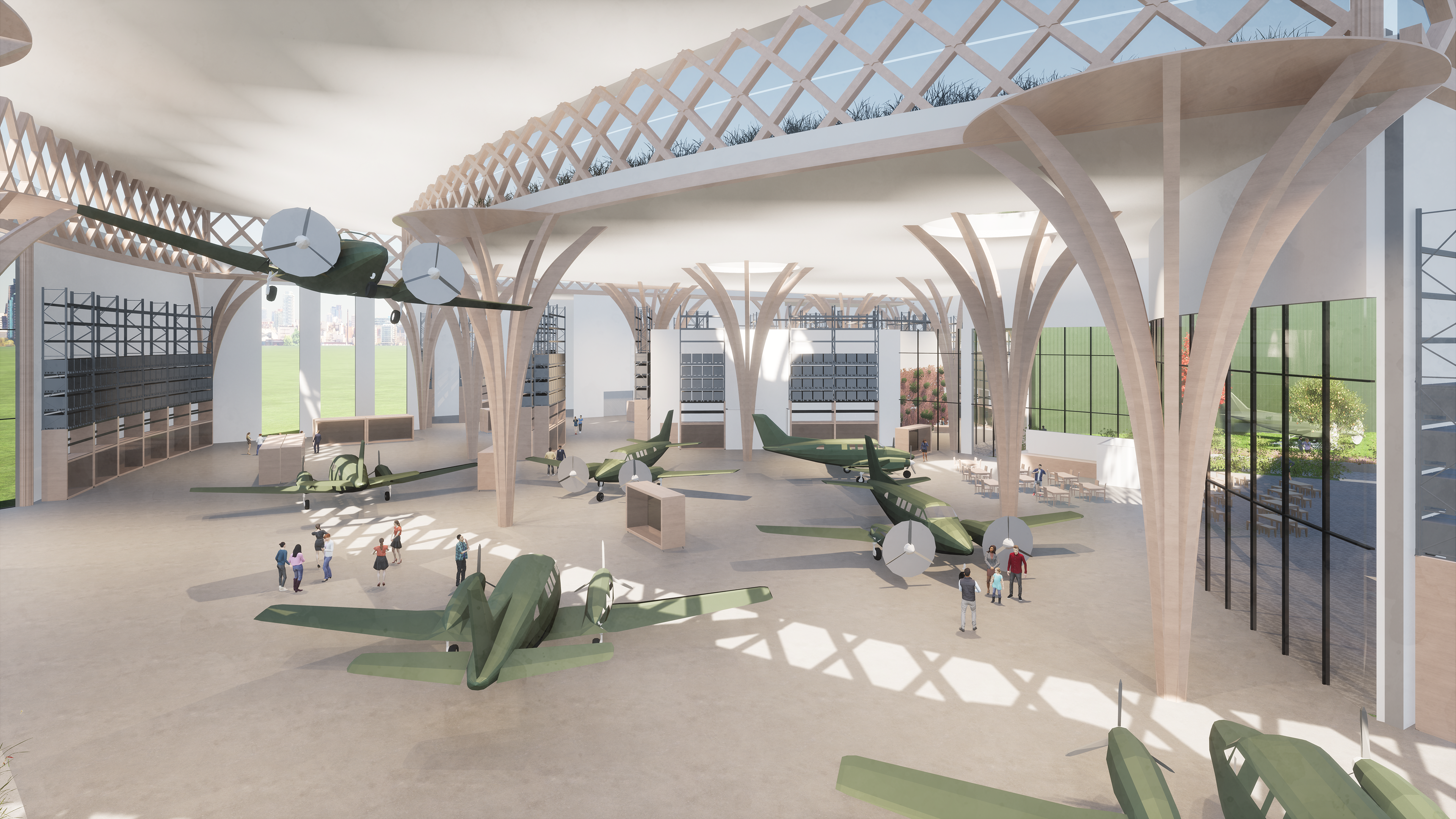 Large object display and cafe area