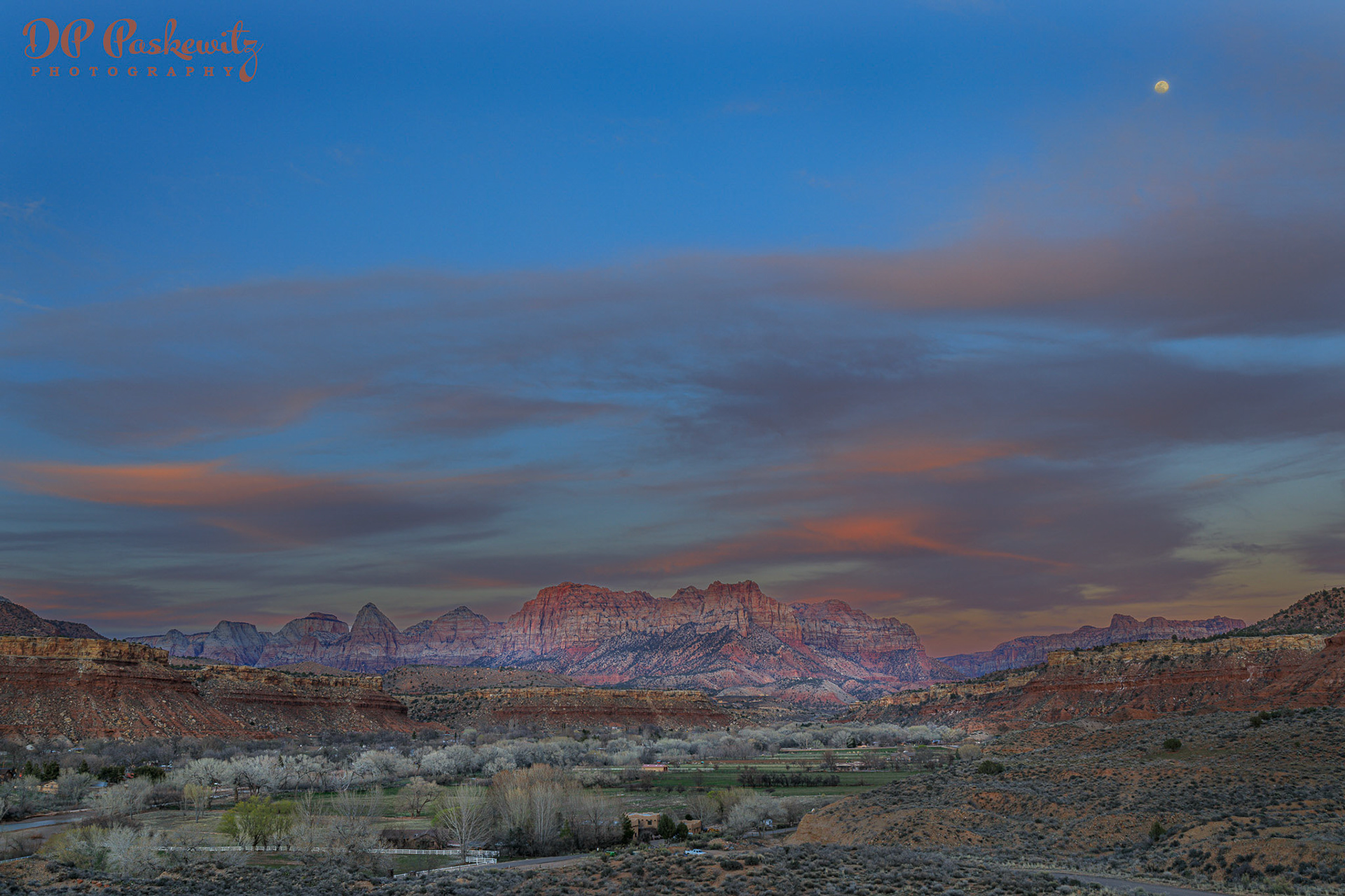Johnson Mountain After Sunset: Johnson Mountain From Knoll South of Rockville, UT, near Zion National Park, UT