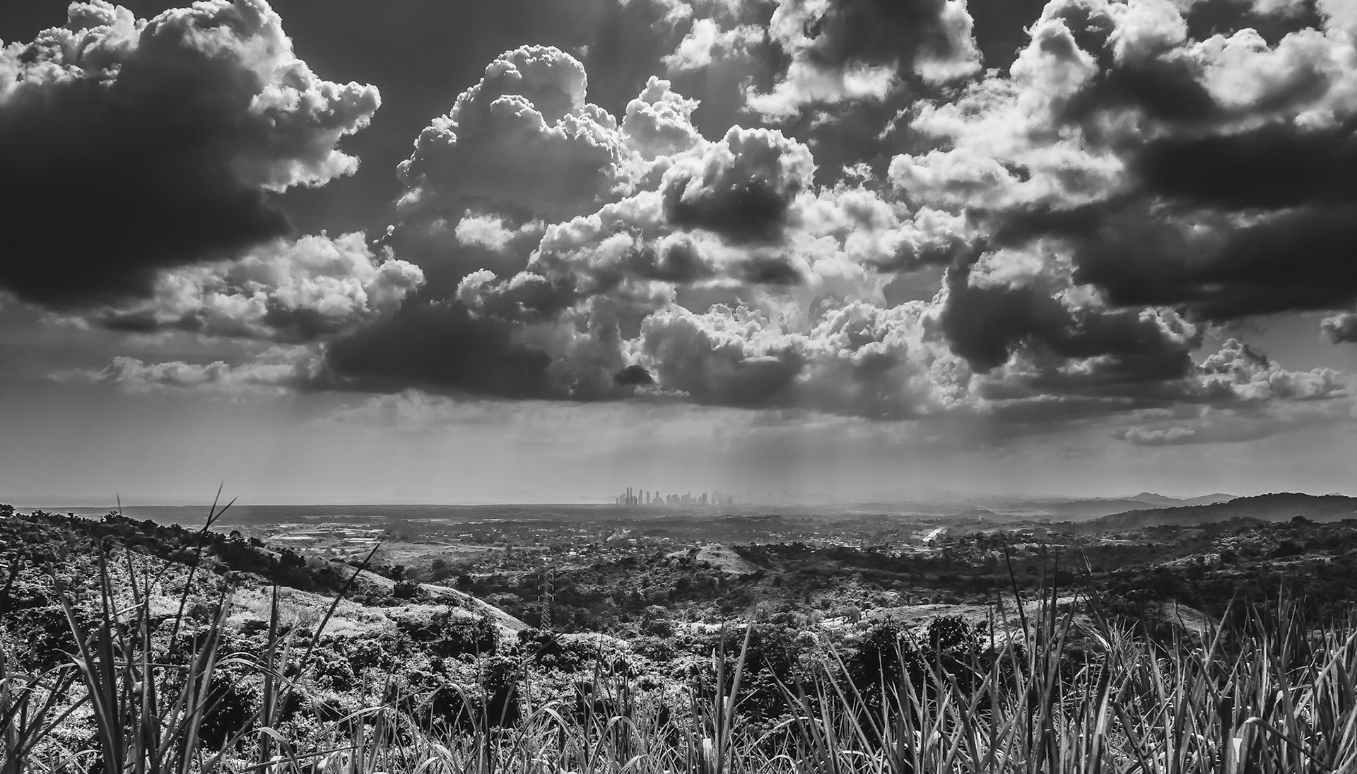 Stormy Clouds and showers over Panama Skyscrapers