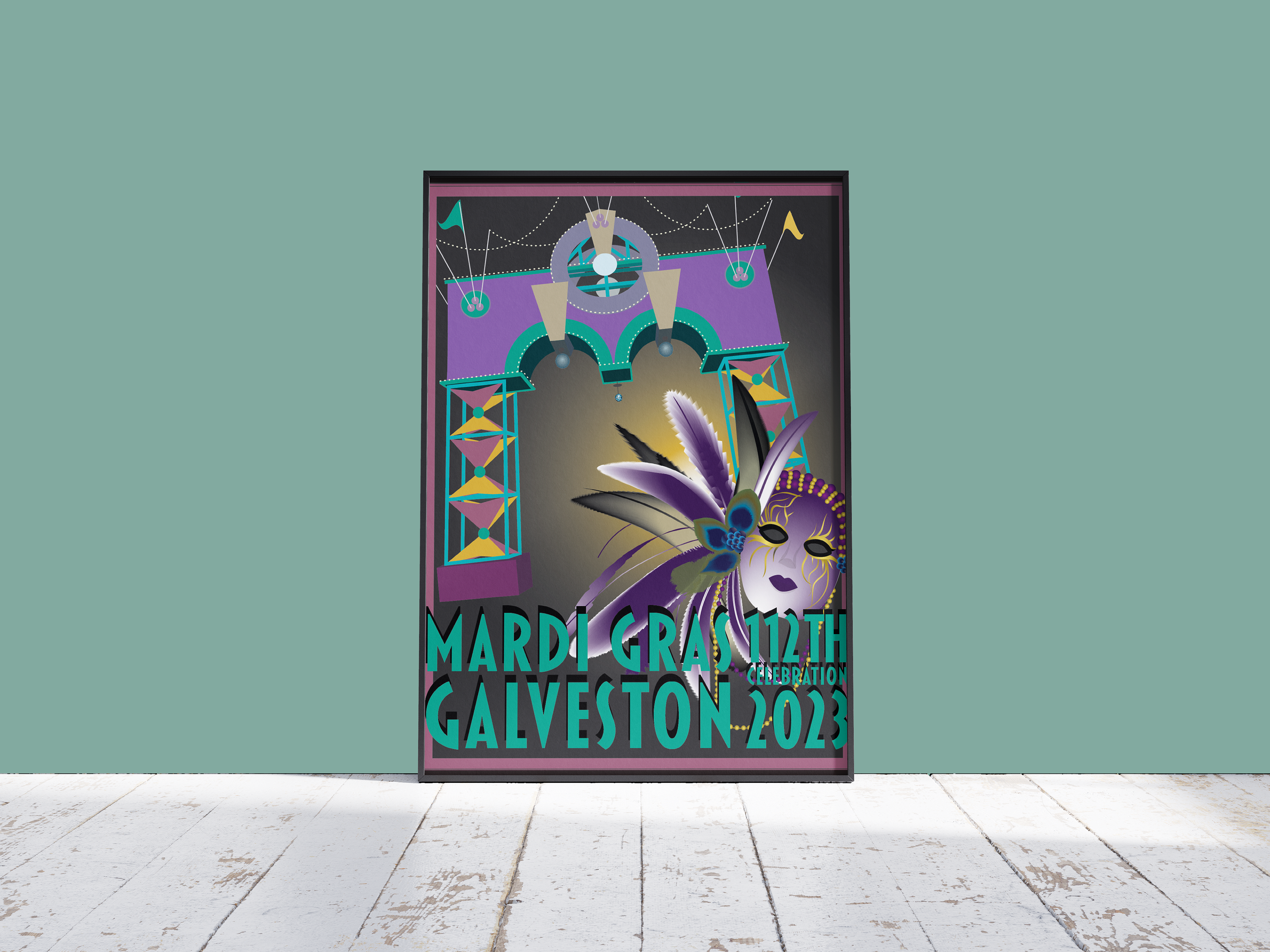 A poster for 2023 Galveston Mardi Gras - Created in Adobe Illustrator