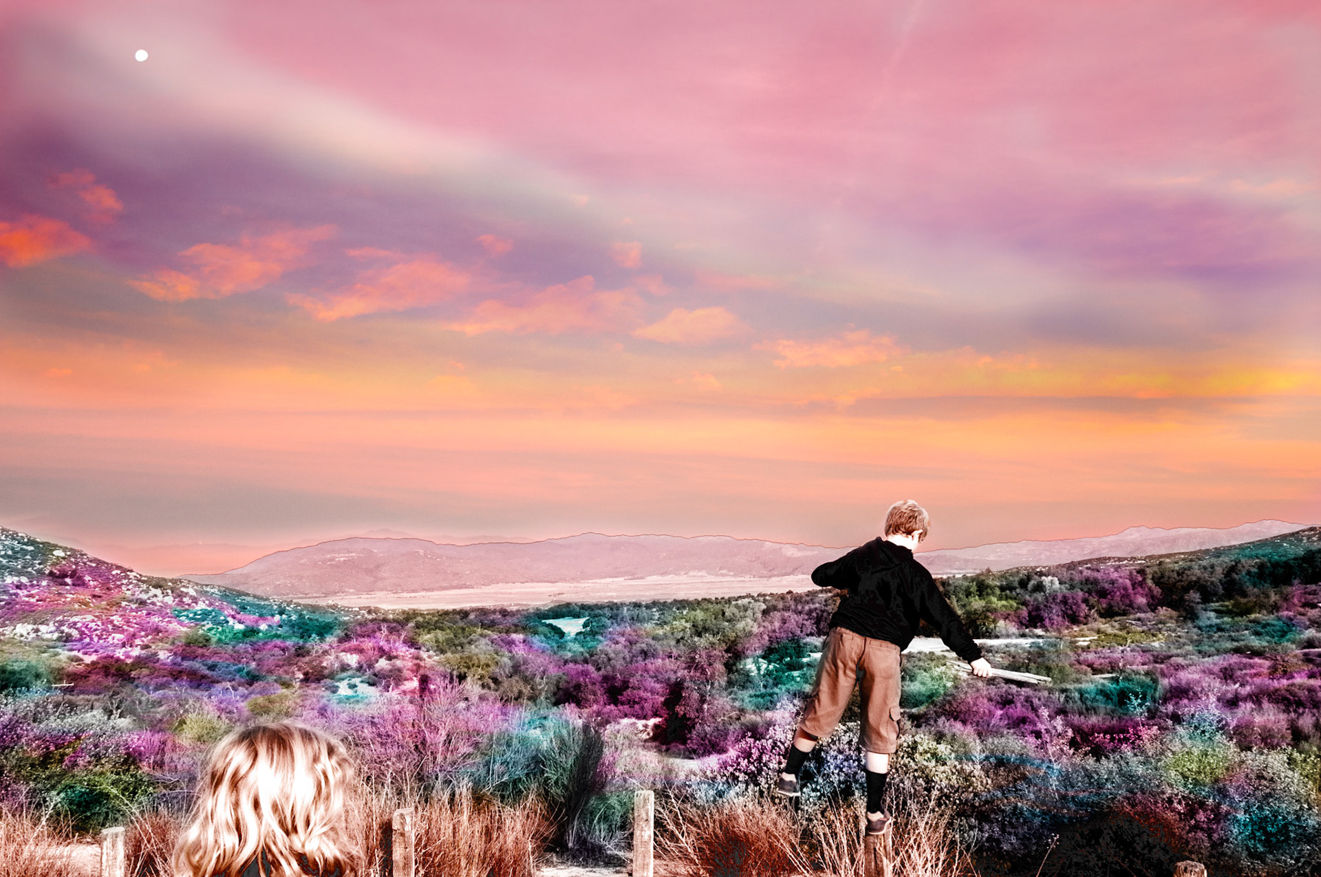 The sunrise in a surreal candy world, may be how the kids see the day.