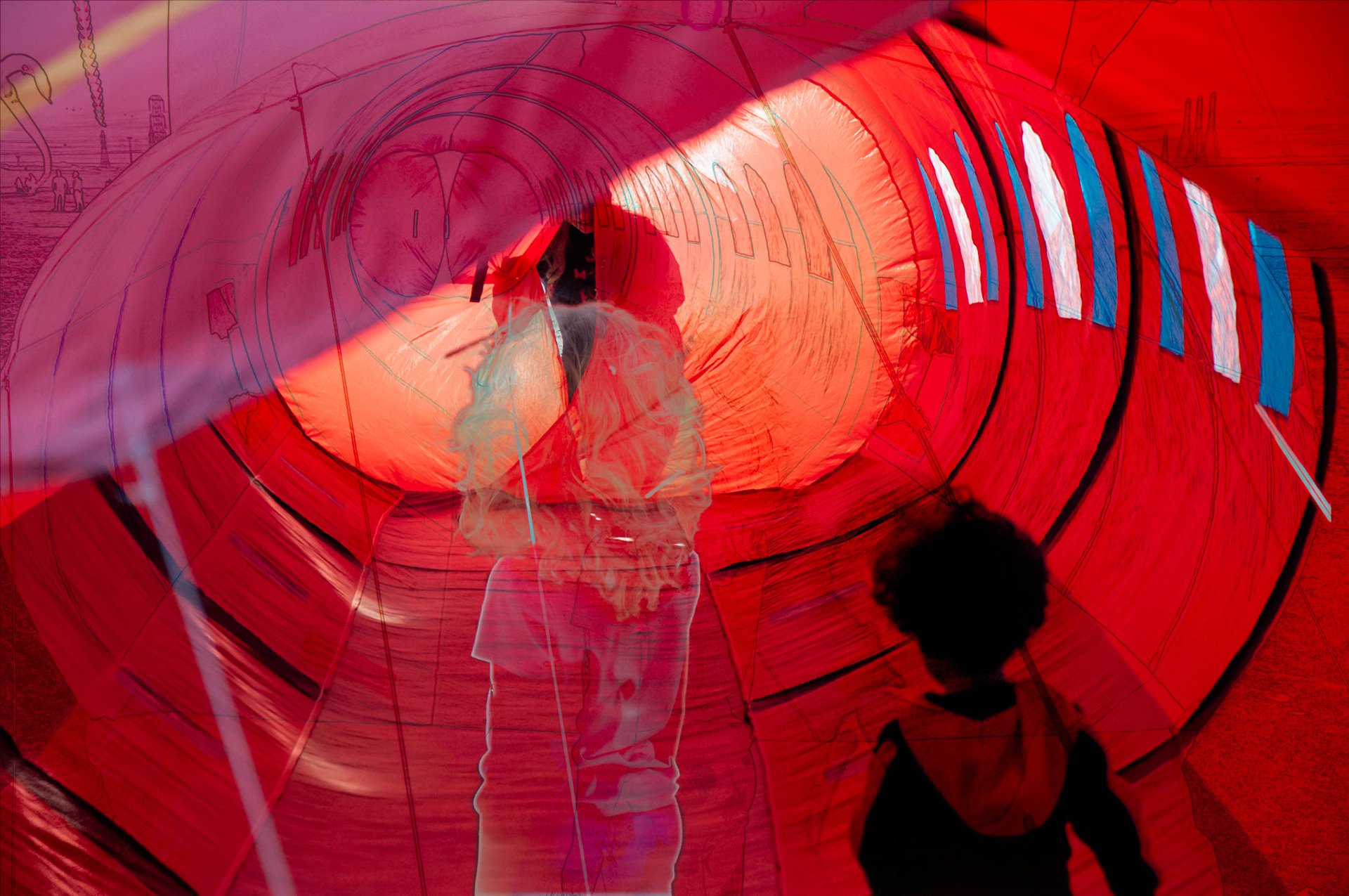 A kid’s even more fantastical view of an already fantastic inflated space, looking into her future as part of womankind.