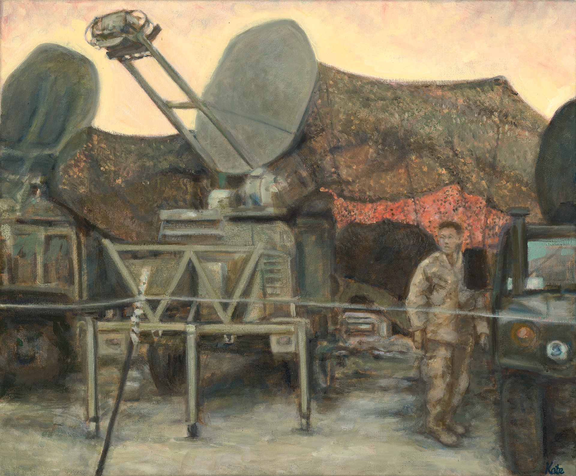 A view of the Marines and equipment providing satellite connection to communicate with other units and with the rest of the world for the 1st Marine Division in an exercise in 29 Palms, California.