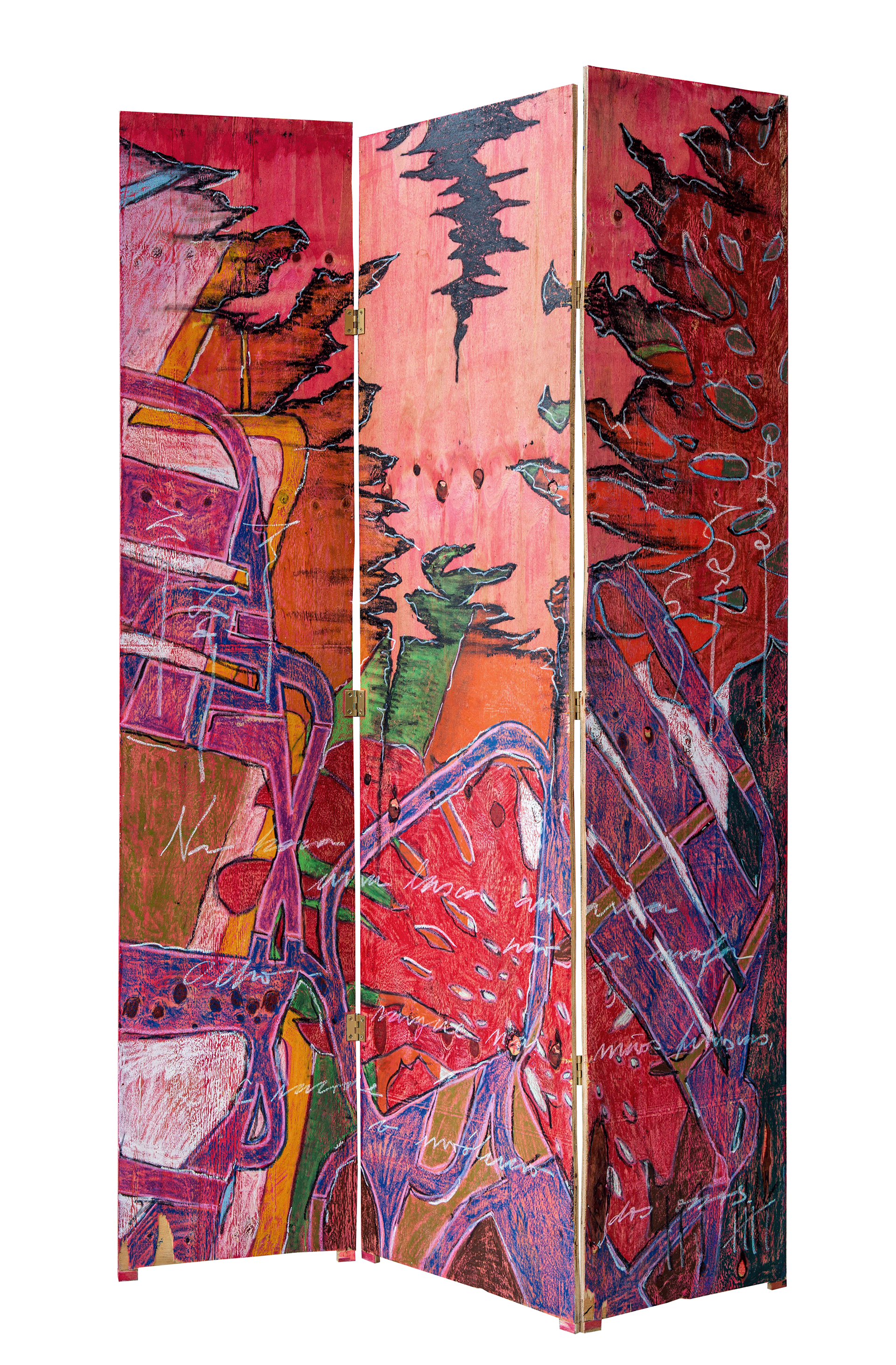primeira nobre verdade III, 2021 | pastel seco e oleoso sobre madeirite biombo | 1,68 x 1 m
