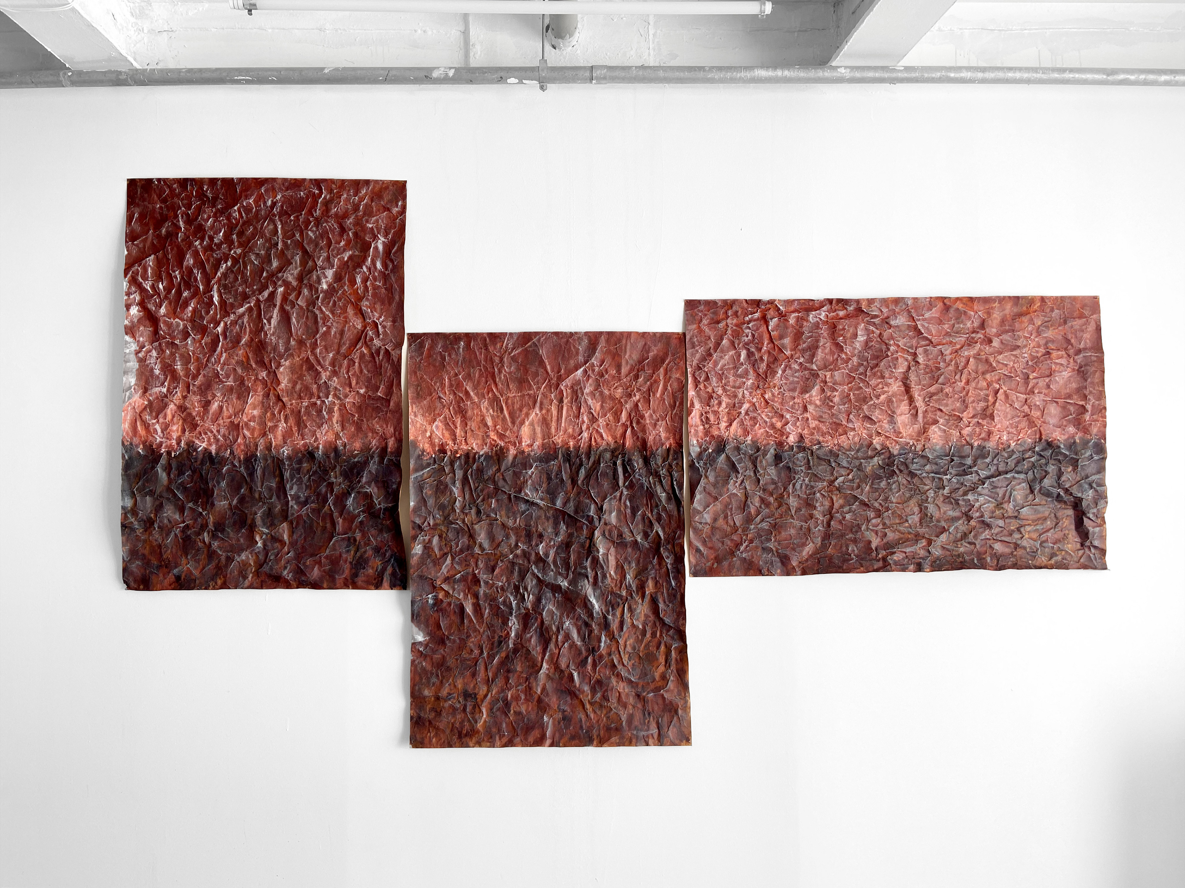 anomalia para o vermelho, 2022 acrílica e têmpera sobre papel kraft tríptico | 2,62 x 1,50 m