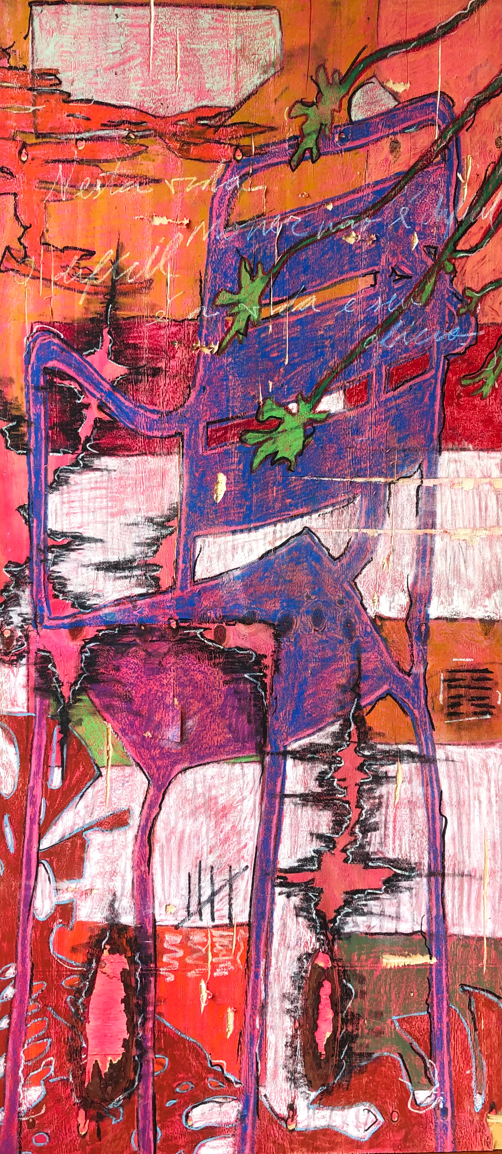 primeira nobre verdade I, 2021 | pastel oleoso e seco sobre madeirite 1,7 x 0,76 m
