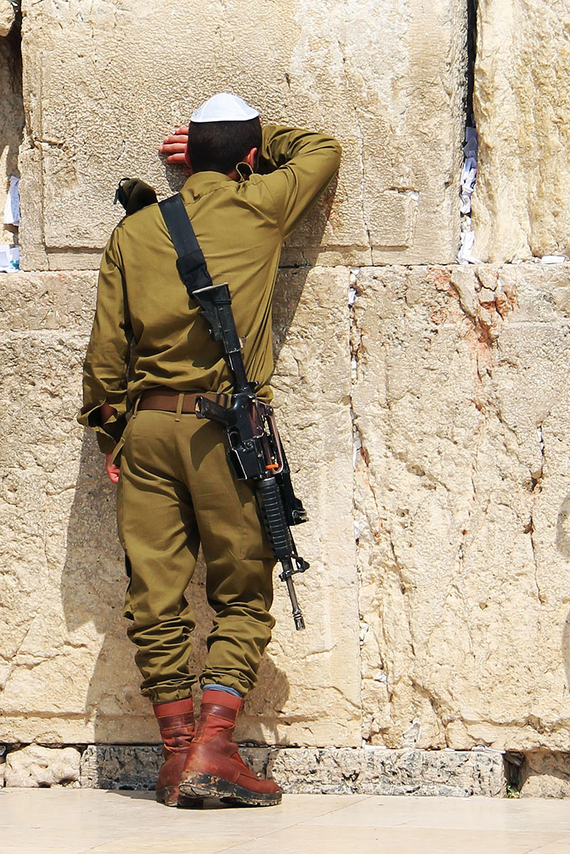 An Israeli soldier prays at the Wailing Wall, Jerusalem