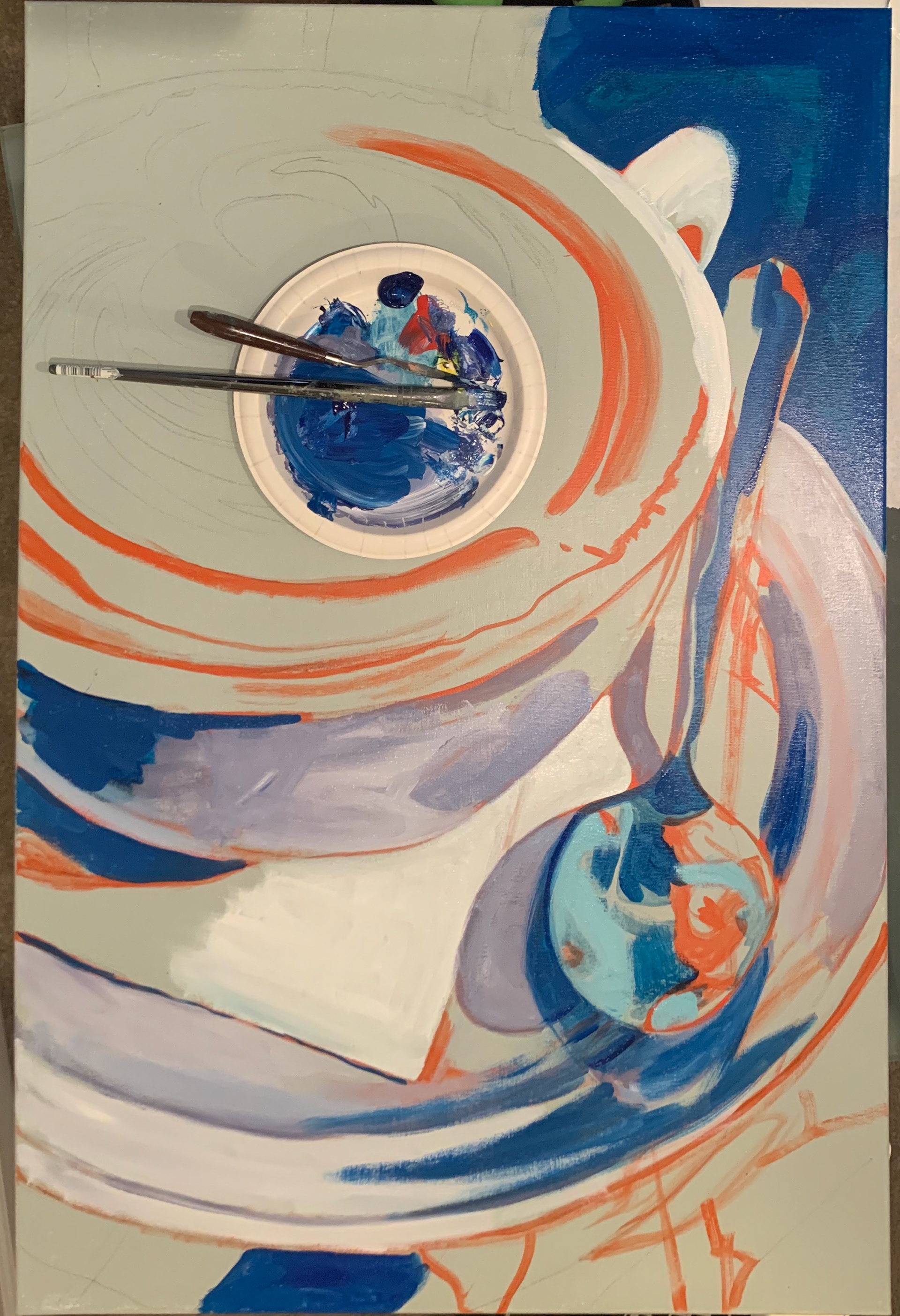 early stages, blocking out main areas with color