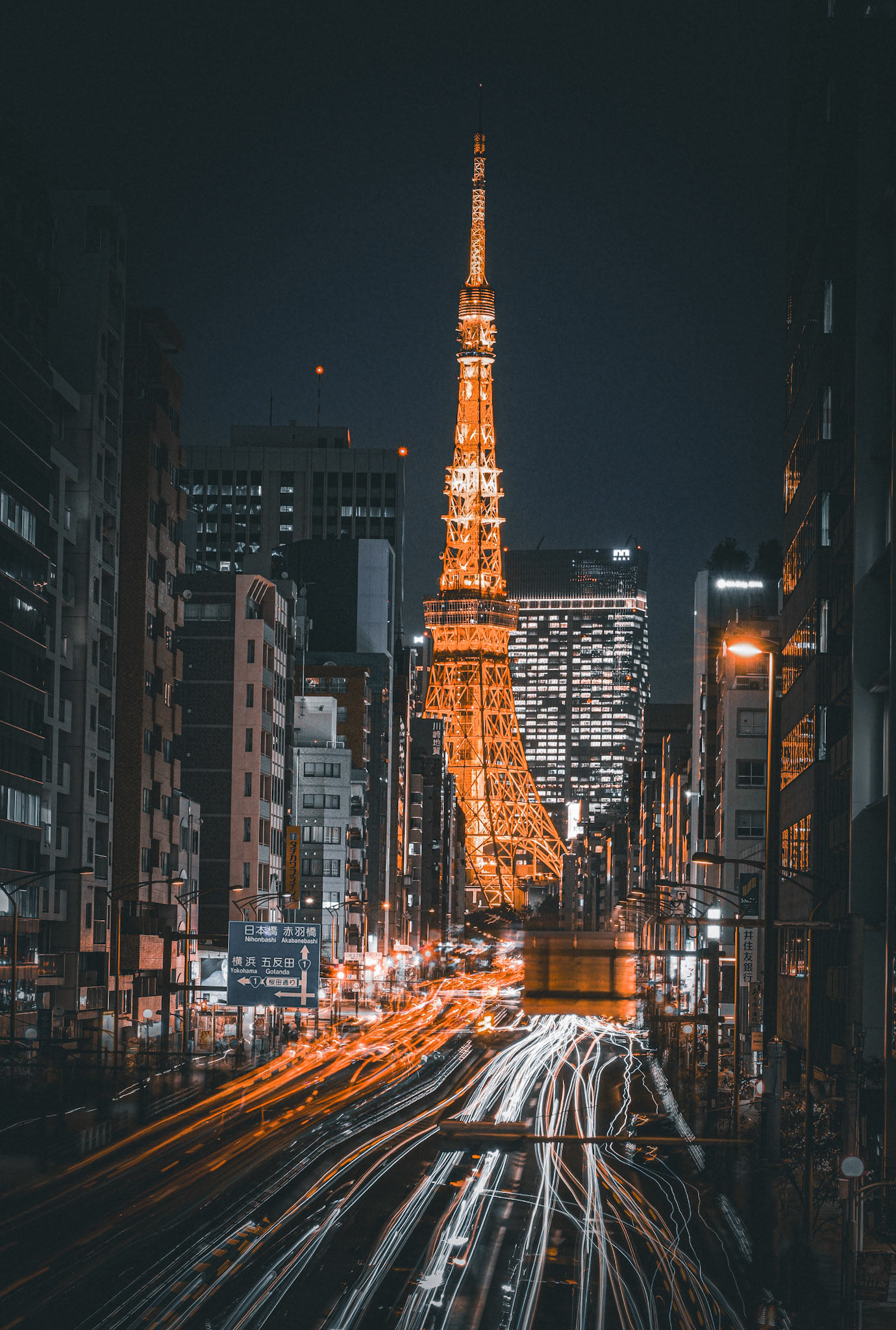 Tokyo Tower light trails