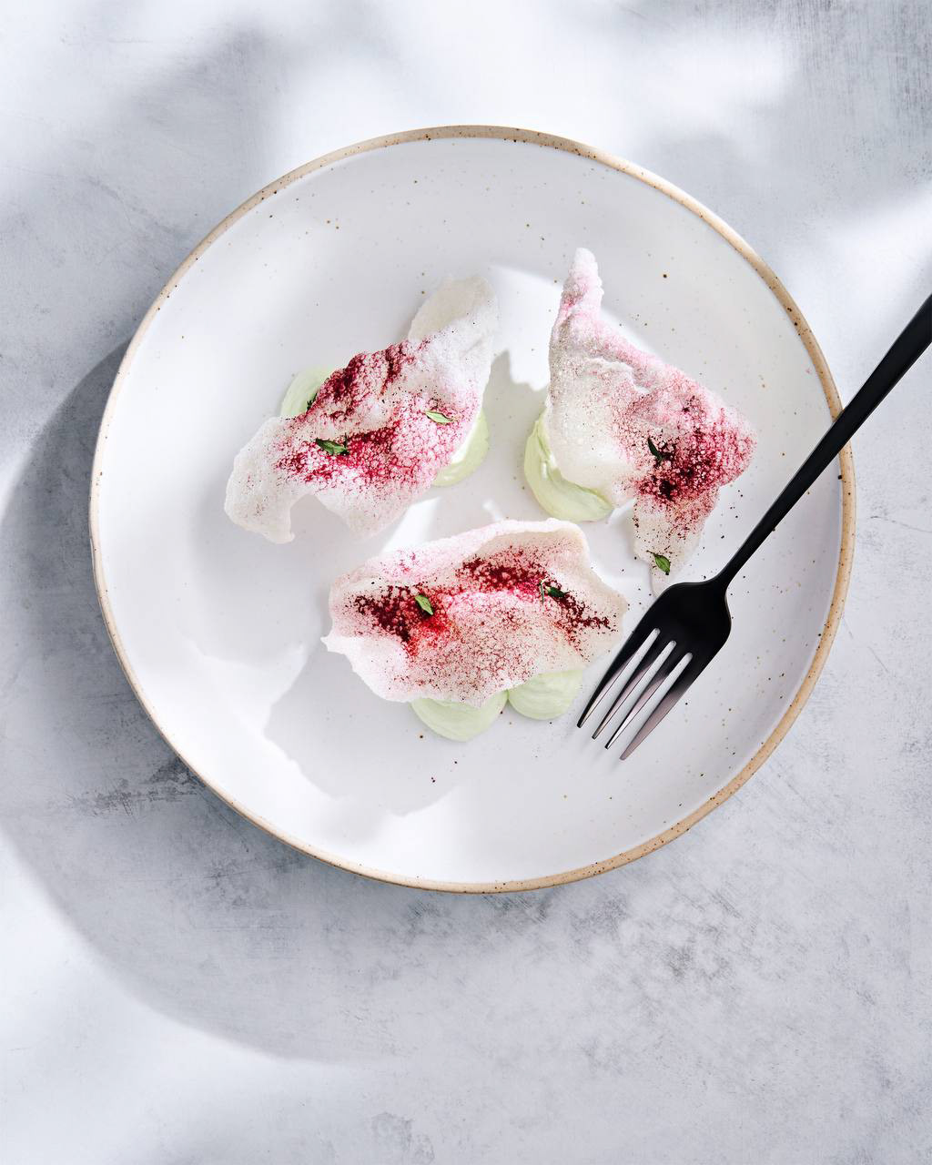 Rice Puffs with Goat Cheese and Beetroot Powder