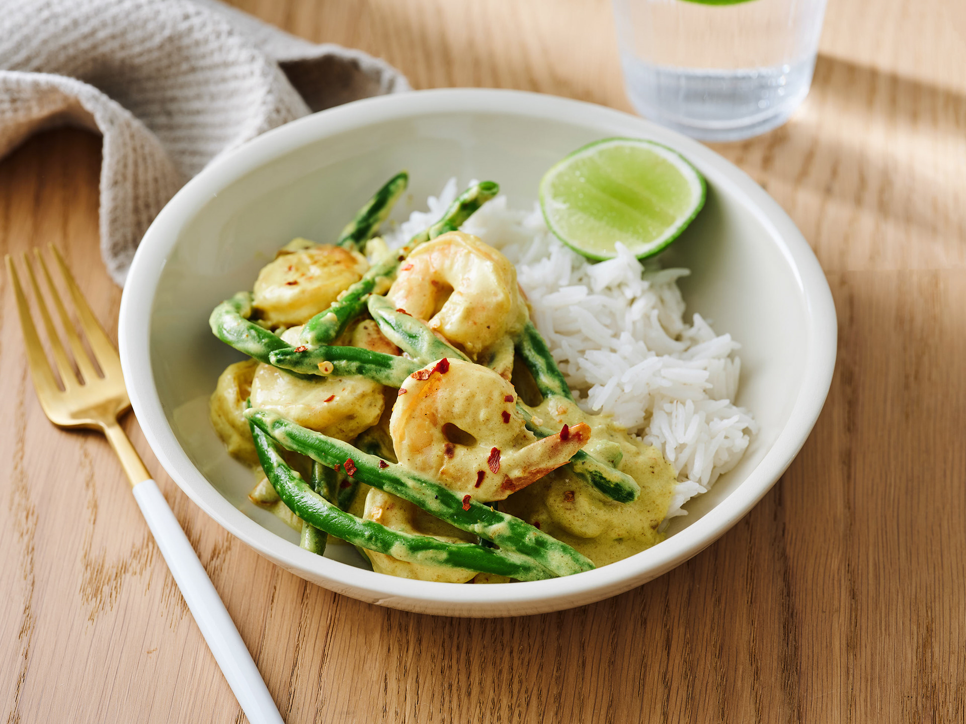 Coconut Shrimp and Green Beans Curry with Rice