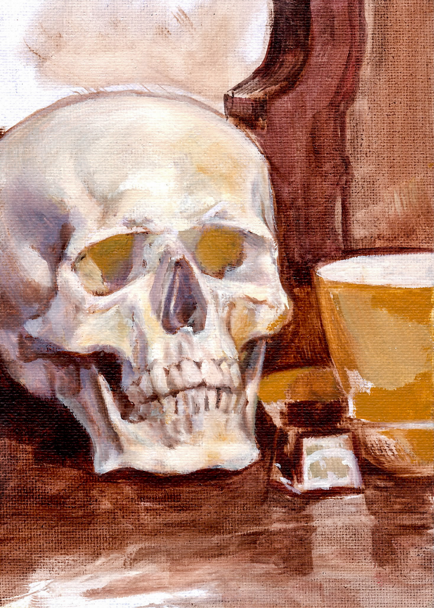 Skull With Mug, 2021, 5 x 7