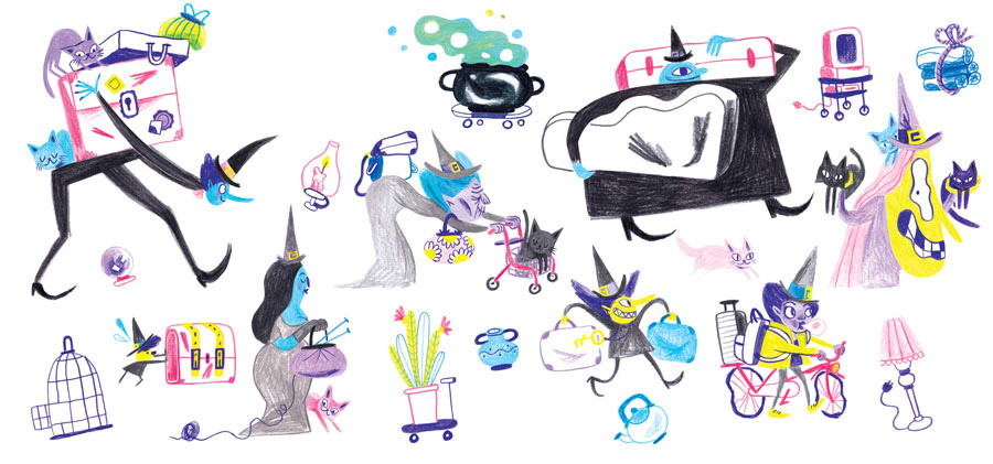 Illustration for Häxor åker bus, written by Ebba Froslind 2021