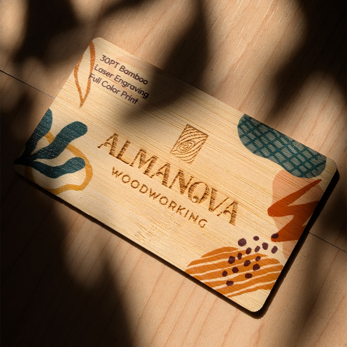 Front: Laser-engraved wood with UV ink print
