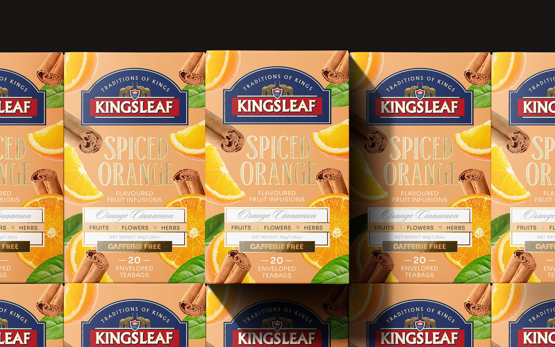 Professional graphic design portfolio from Toronto: Detailed view of Kingsleaf packaging with a focus on print-ready textures and elegant vintage aesthetics