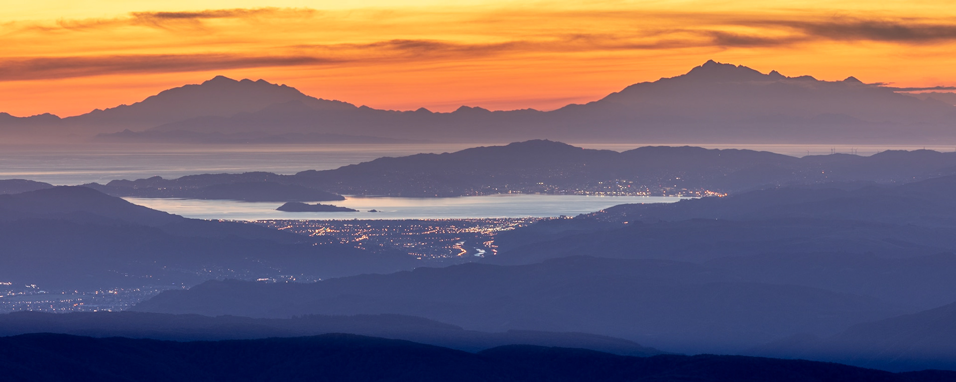 Wellington and Mt Tapuaeoenuku, from Kime Hut, Tararuas