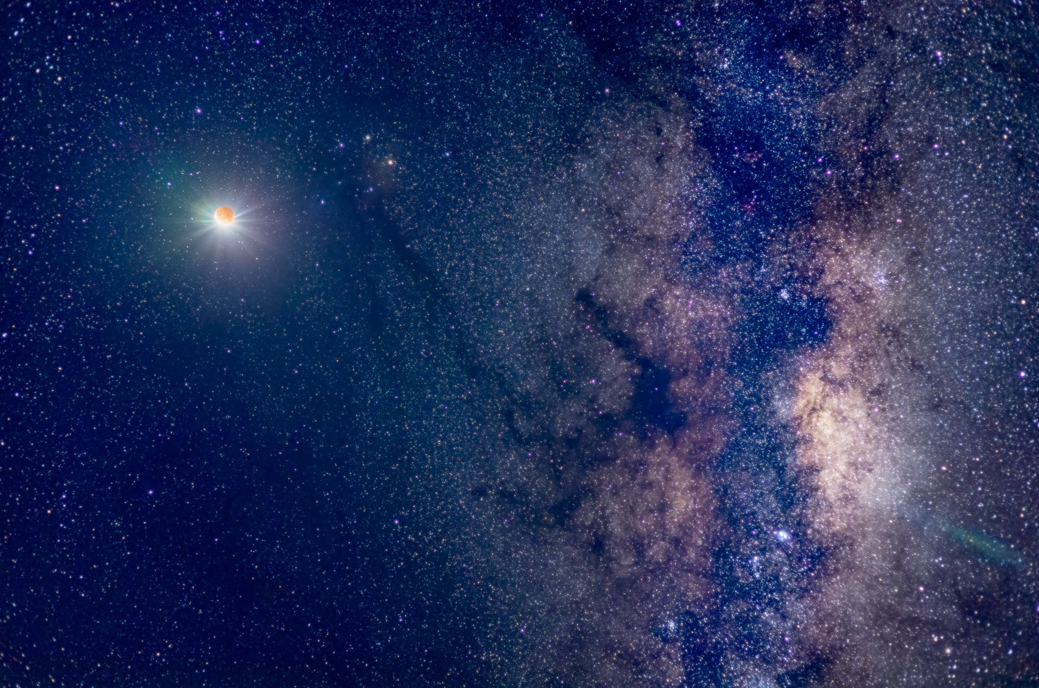 Eclipsed moon and Milky Way 26 May 2021