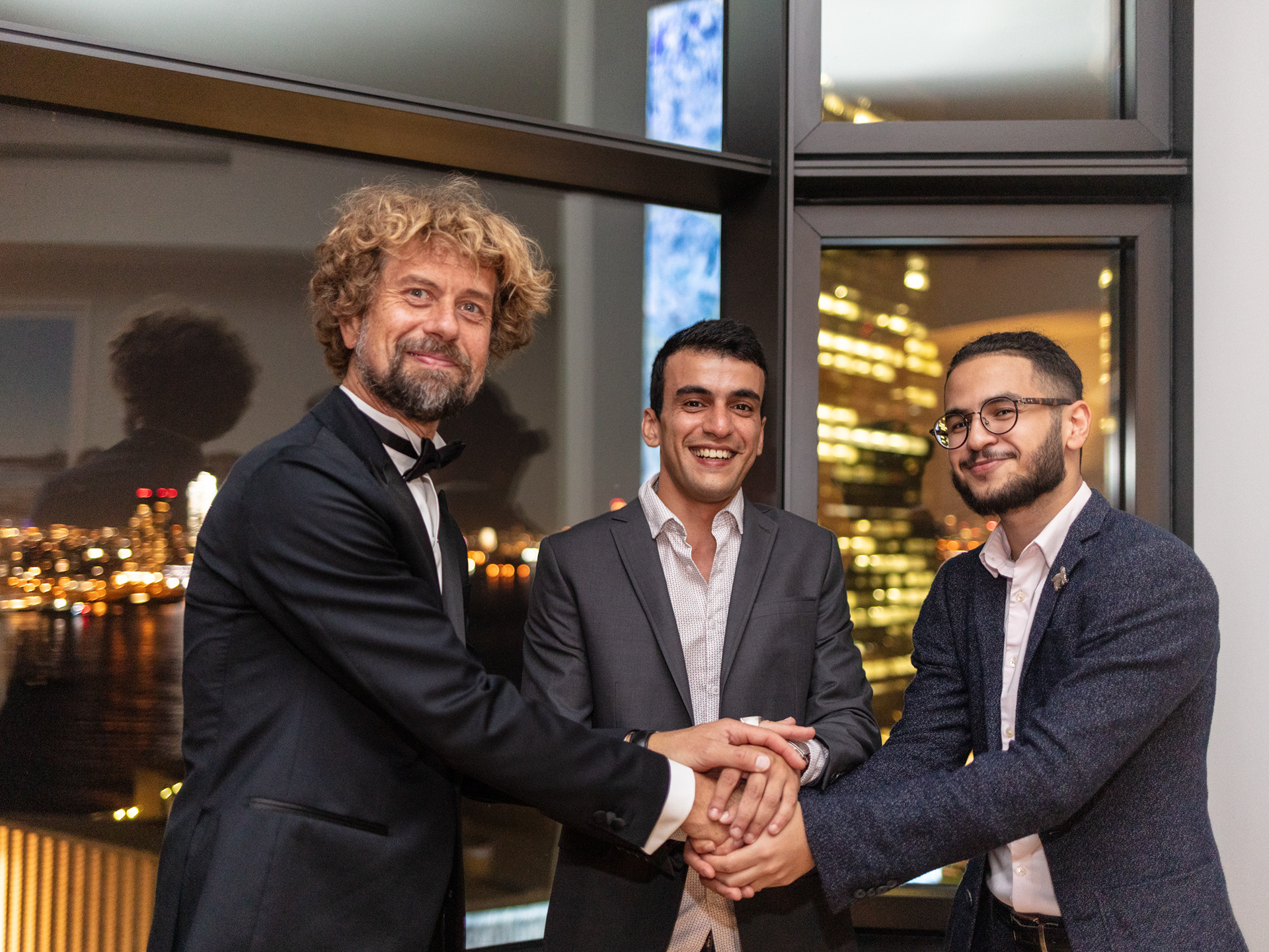 Klaus Thyman coordinated the voices from the young people, here with El Medhi Zairi (French - Morocco) and Ahmed Badr (Arabic - USA)