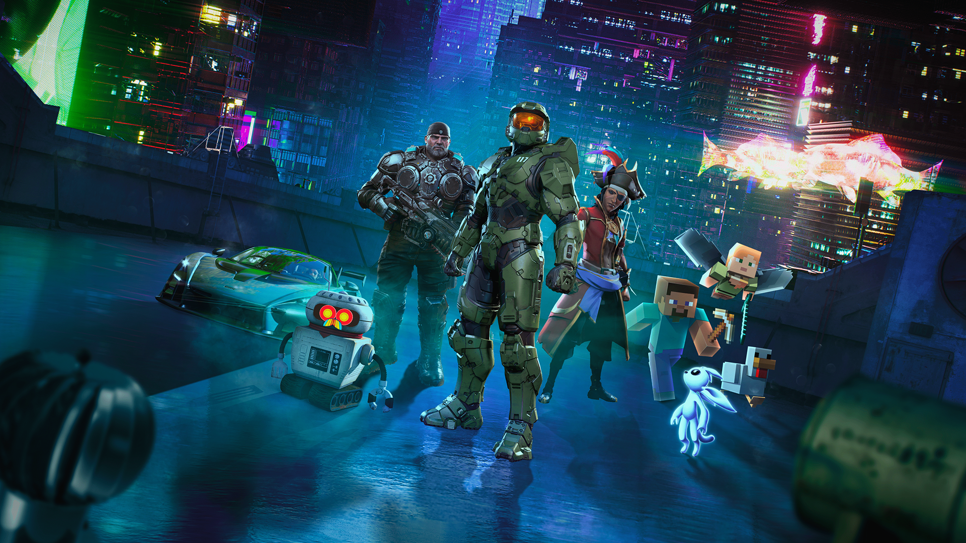A cyberpunky rooftop