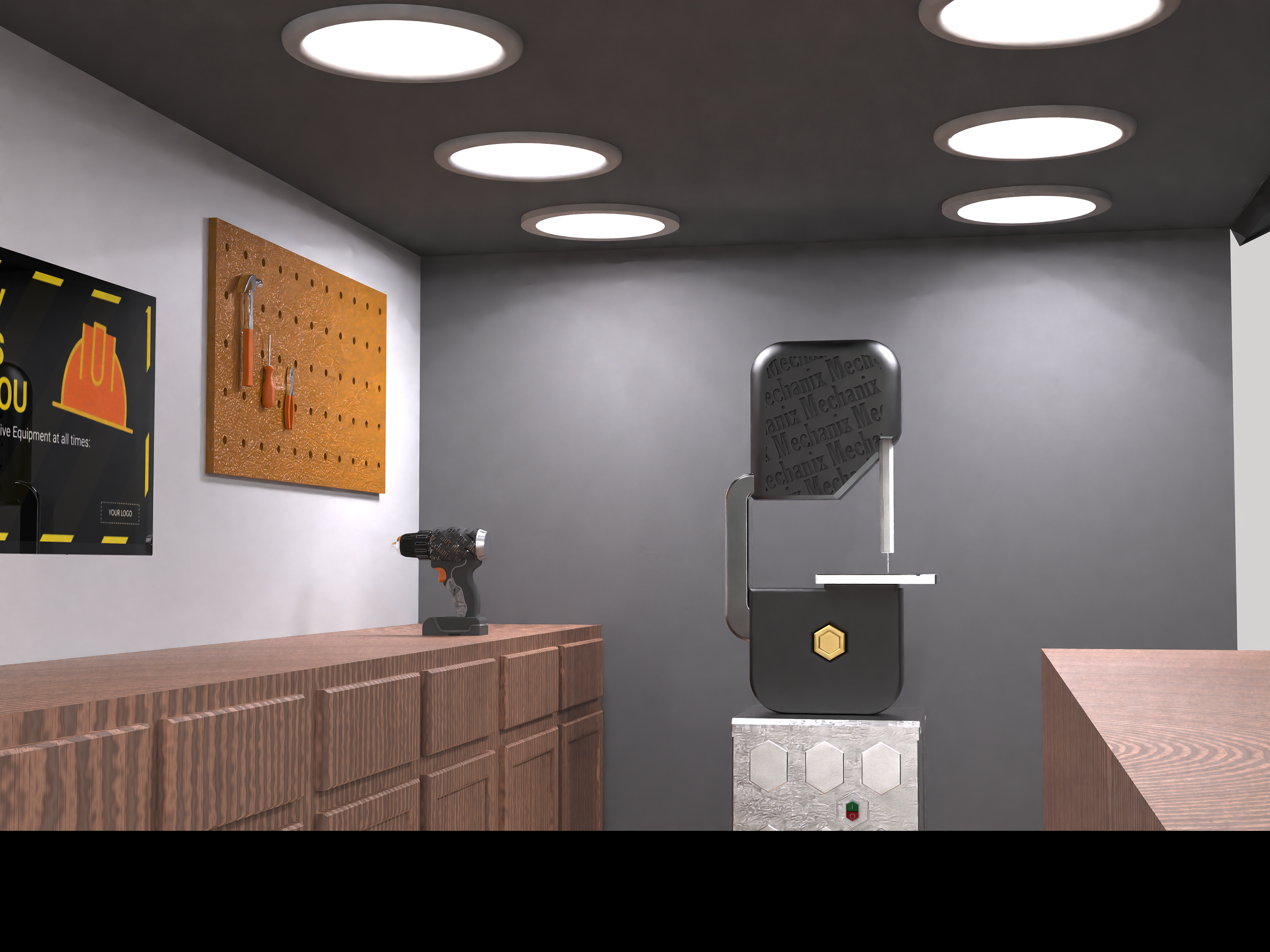 Inside view of rentable workshop concept