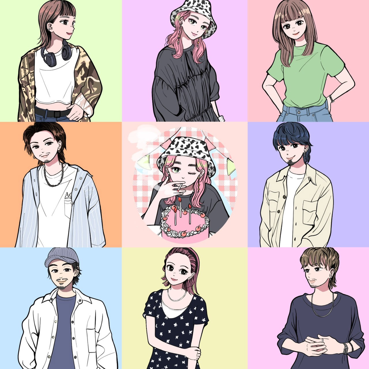 ICON.博多 美容室ICON.博多 スタッフのイラスト制作