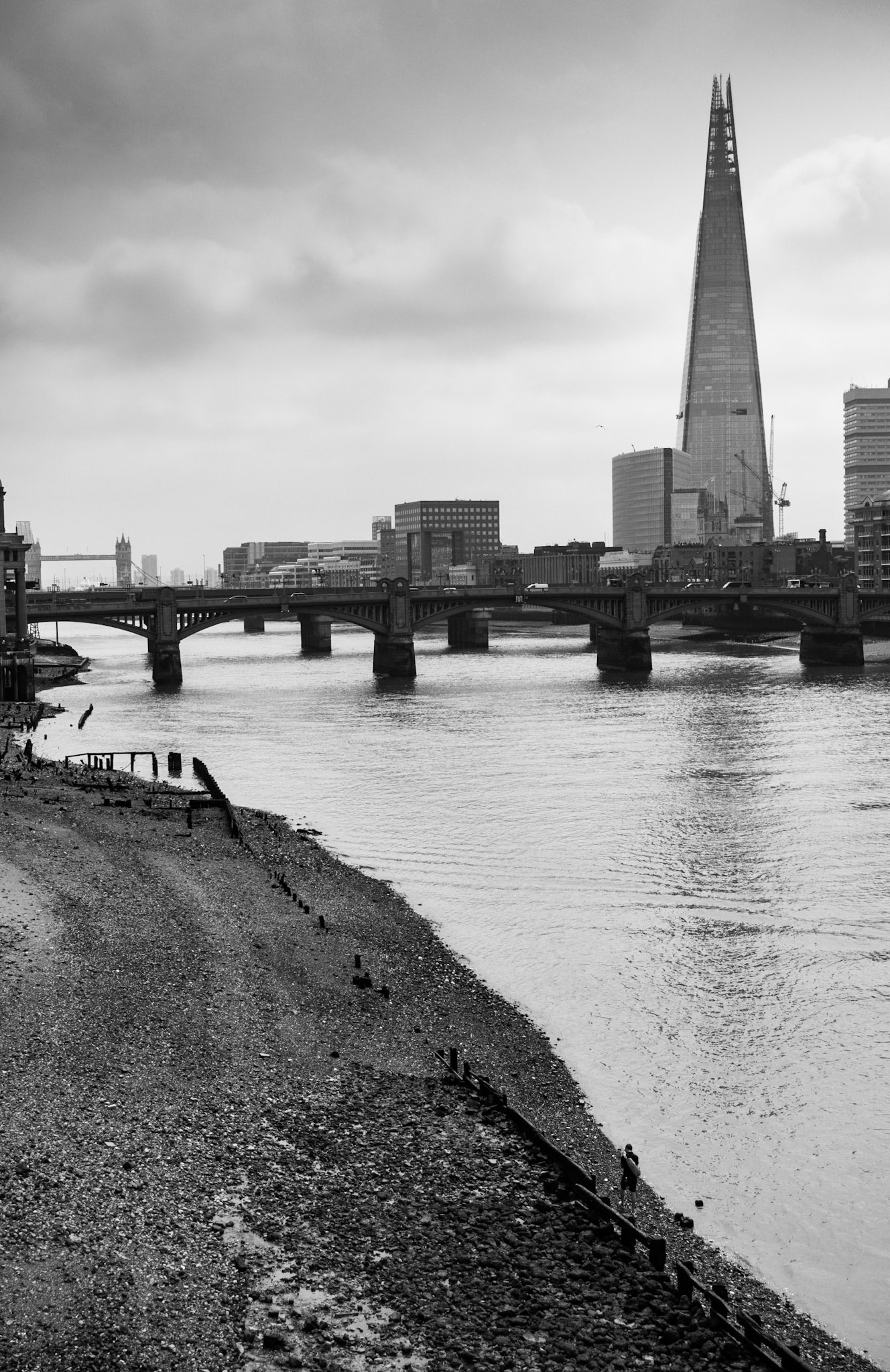 Thames Foreshore and the Shard from the Millennium Bridge, London, 2018