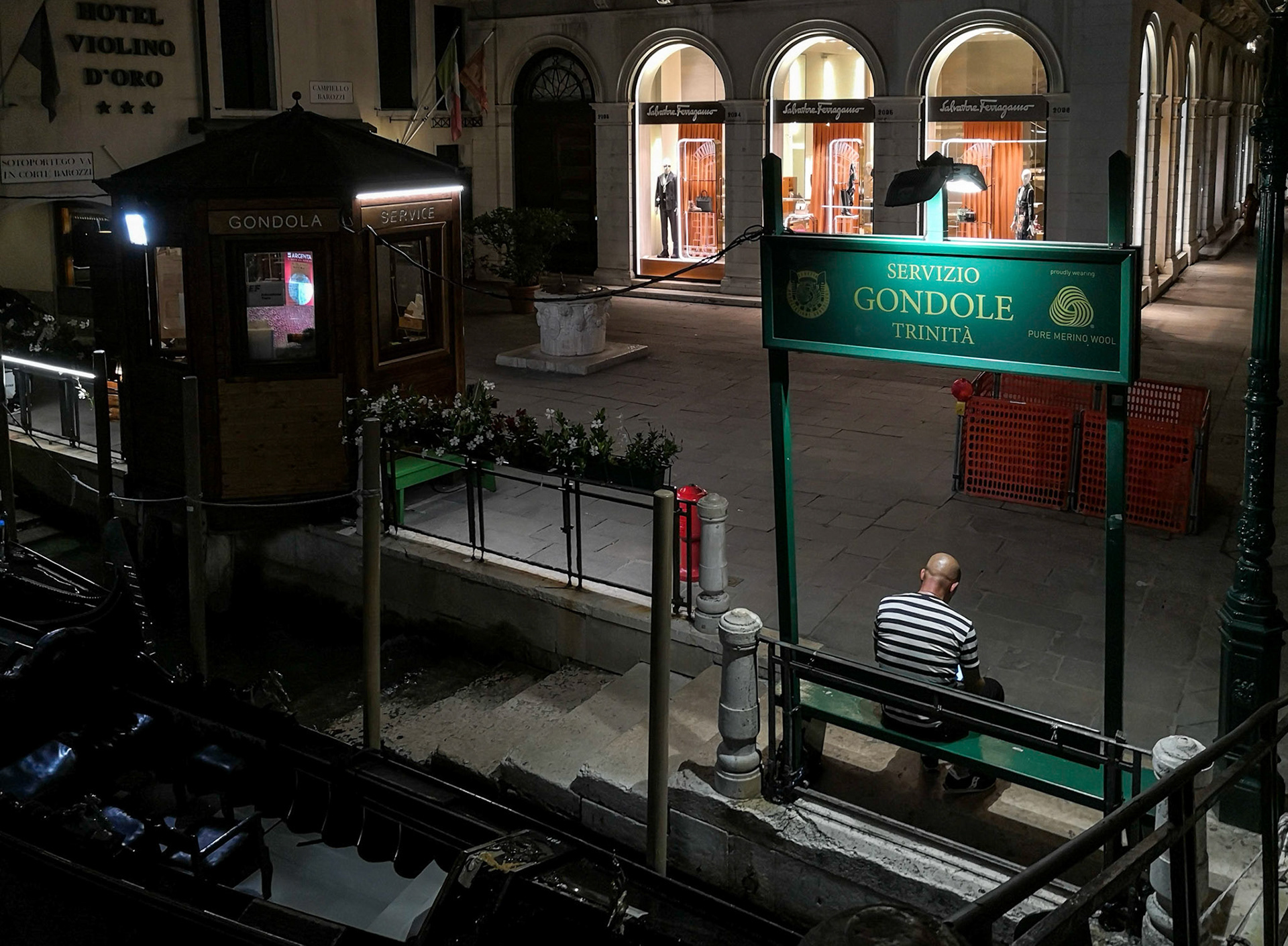 Gondolier station at night, Venice, 2019