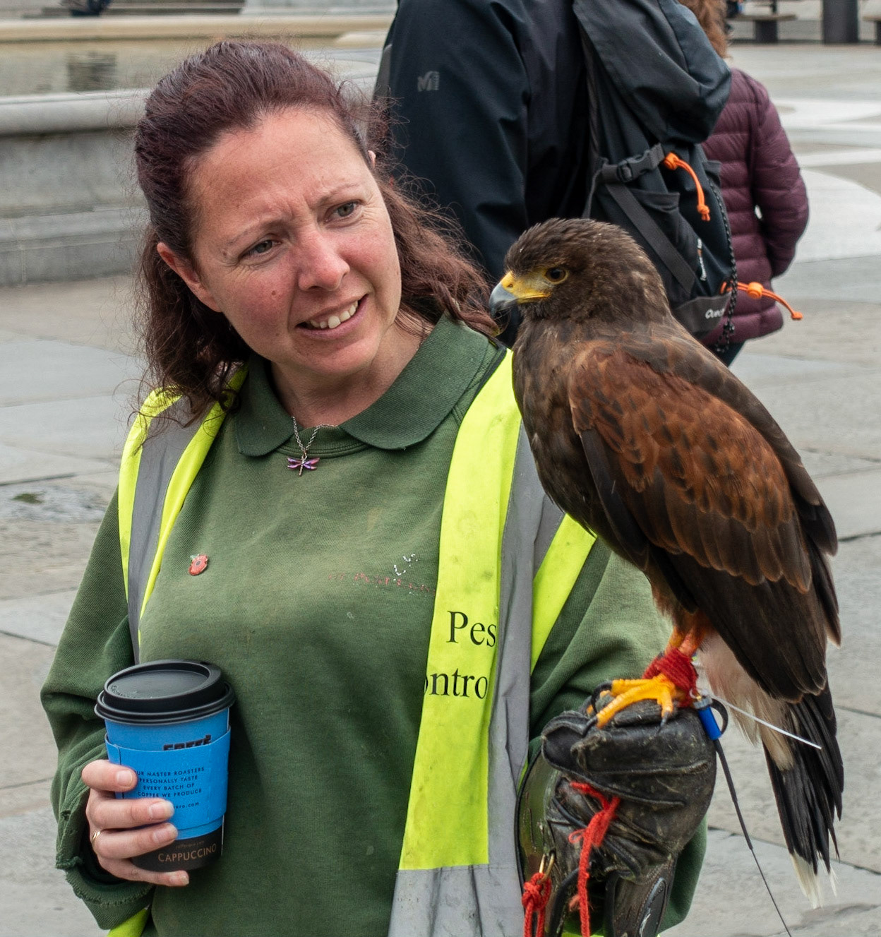 Pest Control Officer and Hawk, Trafalgar Square, London, 2018